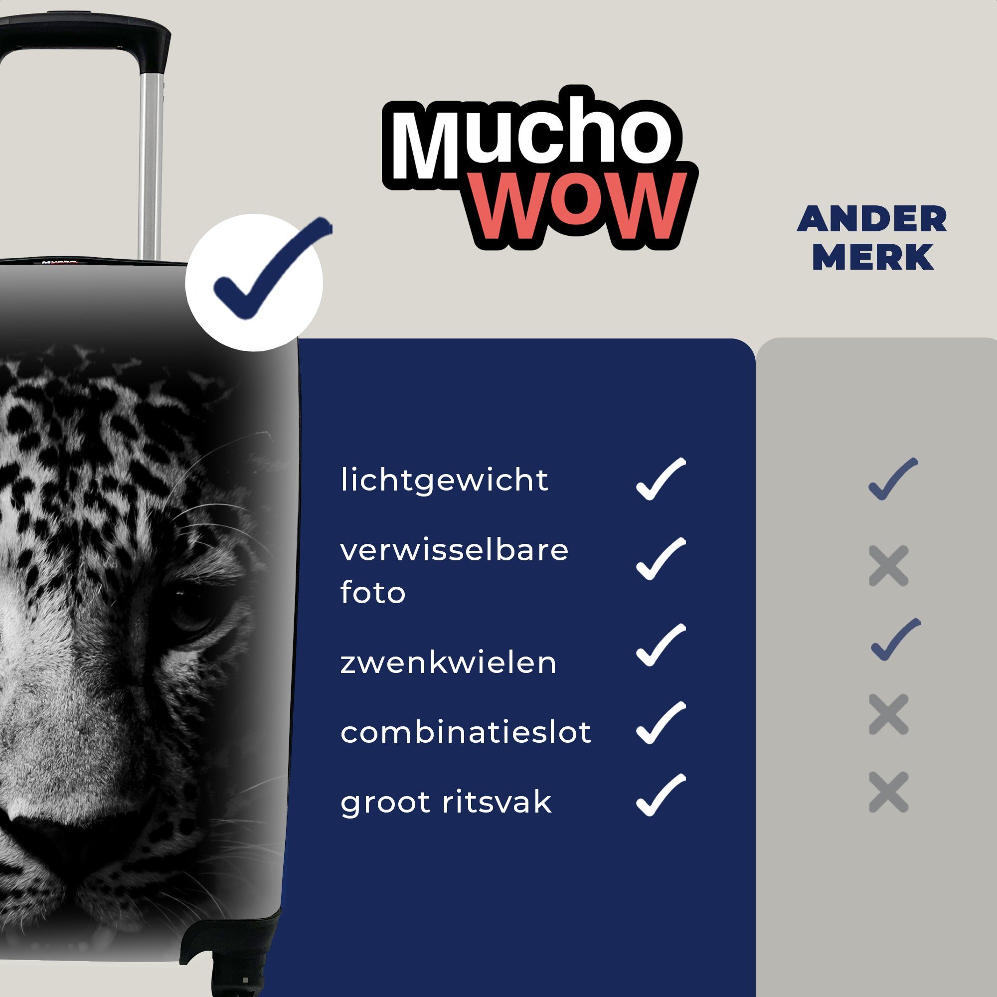 Ferien, für Trolley, - weiß MuchoWow Rollen, Wildtiere Reisekoffer - Handgepäck Panther Schwarz mit - 4 Handgepäckkoffer und Tiere, Reisetasche rollen,