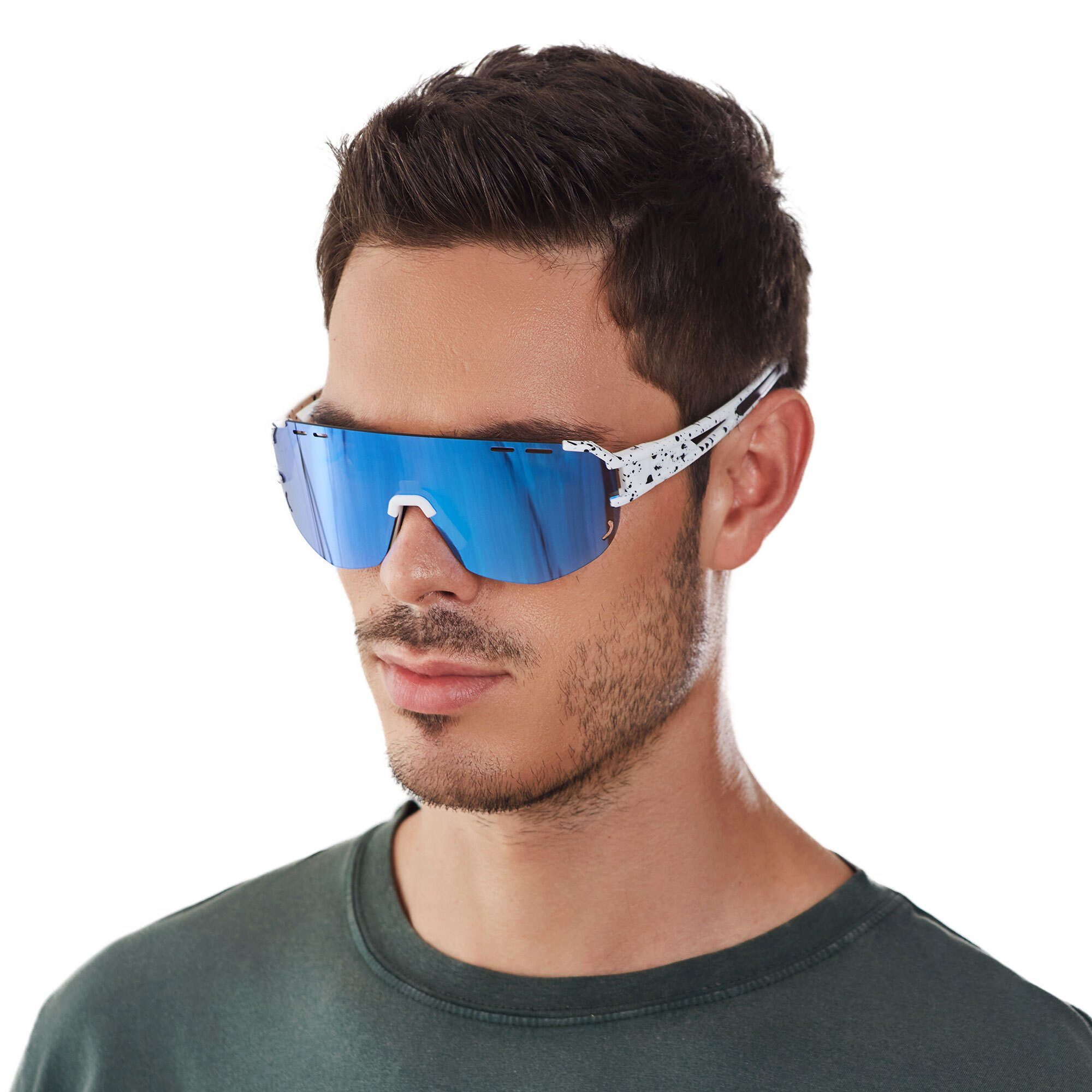 SUNGLOW blau sport-sonnenbrille YEAZ / Sportbrille weiß/blau, Sport-Sonnenbrille weiß