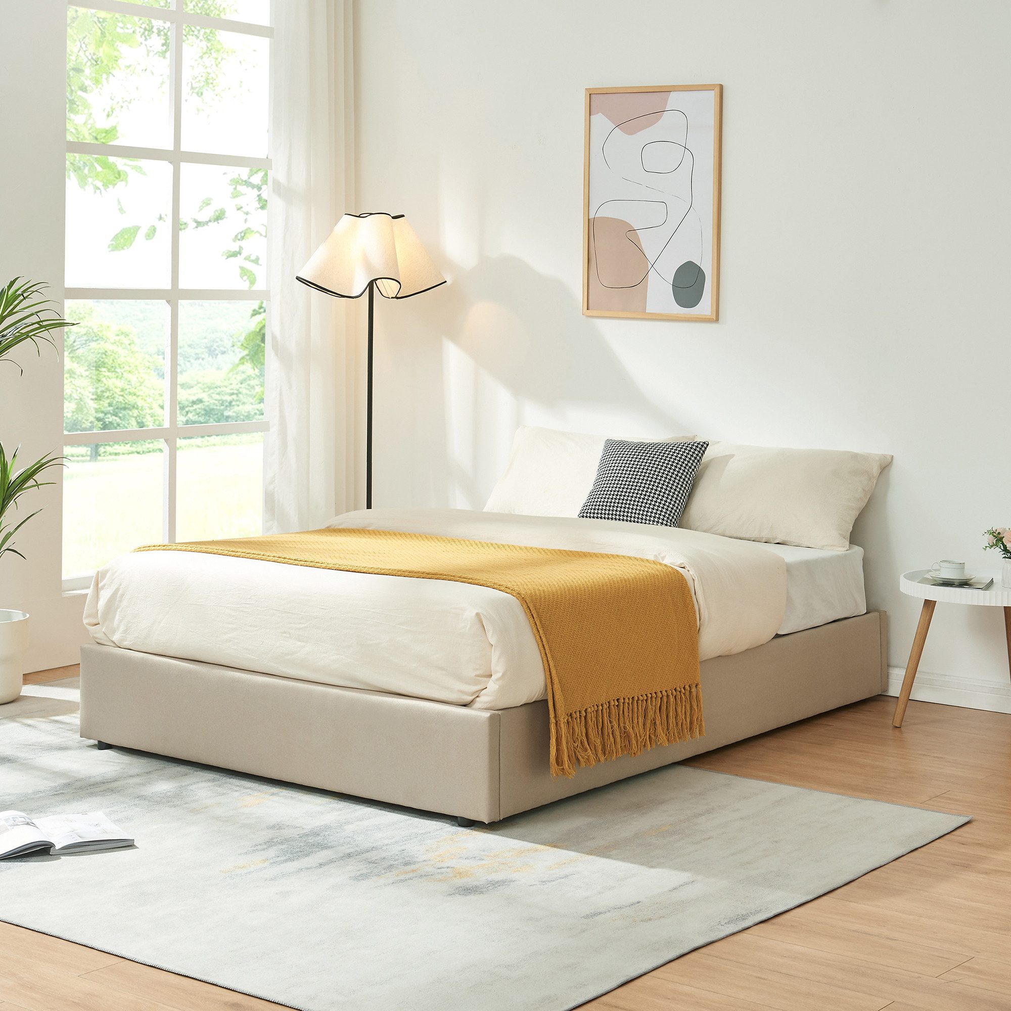 en.casa Polsterbett, »Nola« mit Bettkasten 140x200cm Beige günstig online kaufen