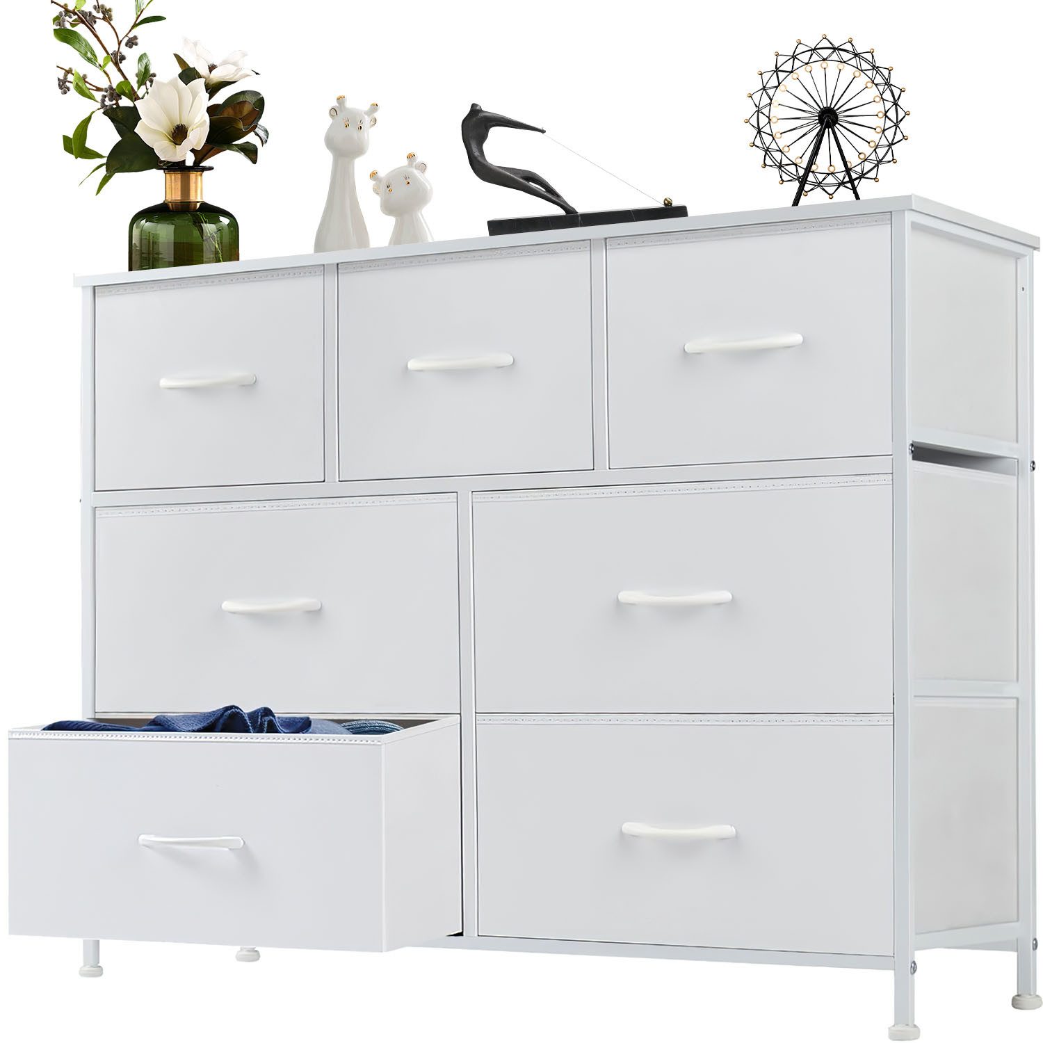 IDEASY Schubkastenkommode Schlafzimmerschrank-Organizer mit 7 Stoffschubladen, Frisiertisch (für Schlafzimmer Wohnzimmer Flur Kinderzimmer 100 x 30 x 77CM (LxBxT), Flurschubladenschrank zur Kleideraufbewahrung,Kleiderschrank-Organizer
