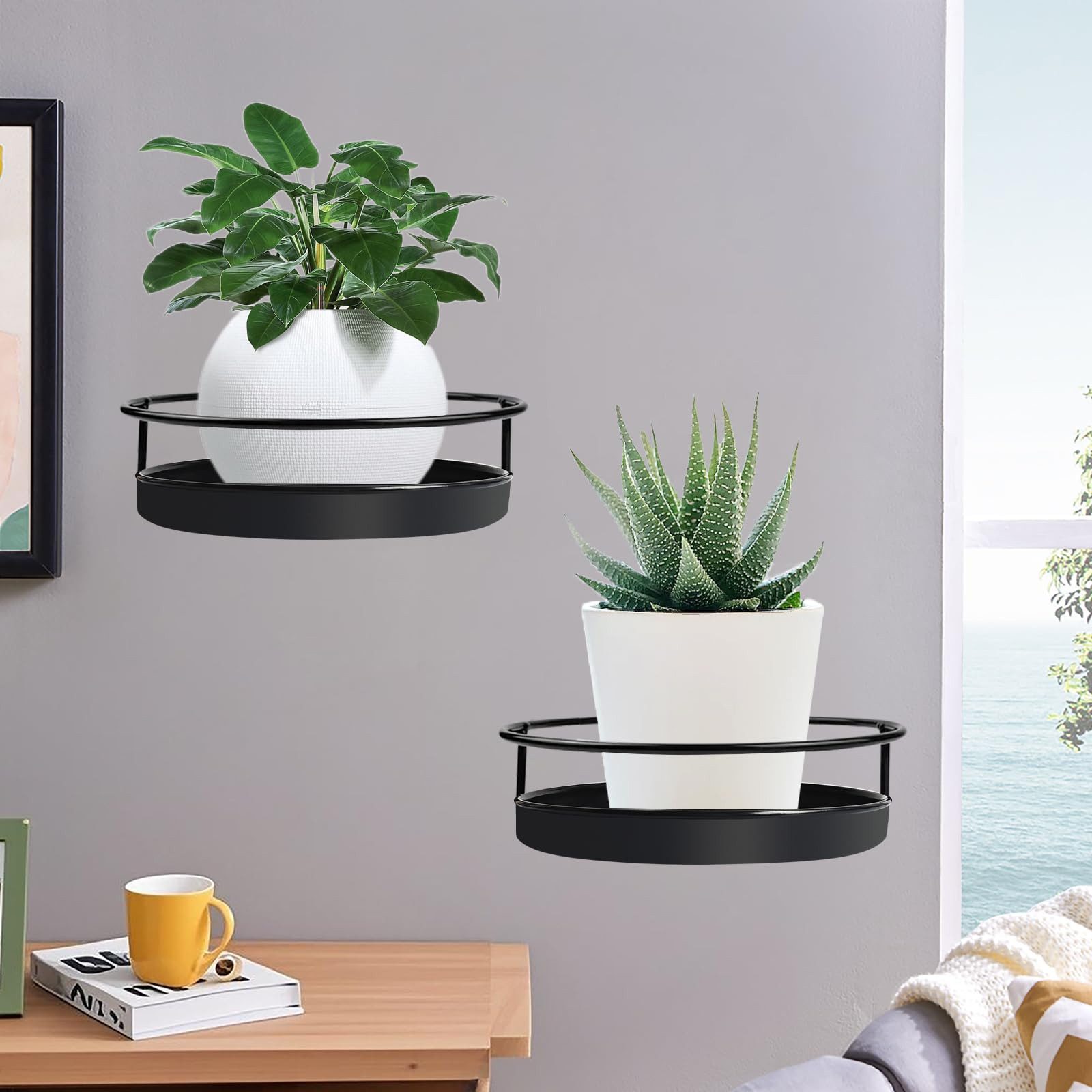 Agger Pflanzentreppe Wandmontiertes Pflanzenregal, Wandregal aus Metall für Blumentöpfe, 2-teiliges Set,geeignet für Balkon,Veranda und Schlafzimmerdekoration – Bild 4 von 5