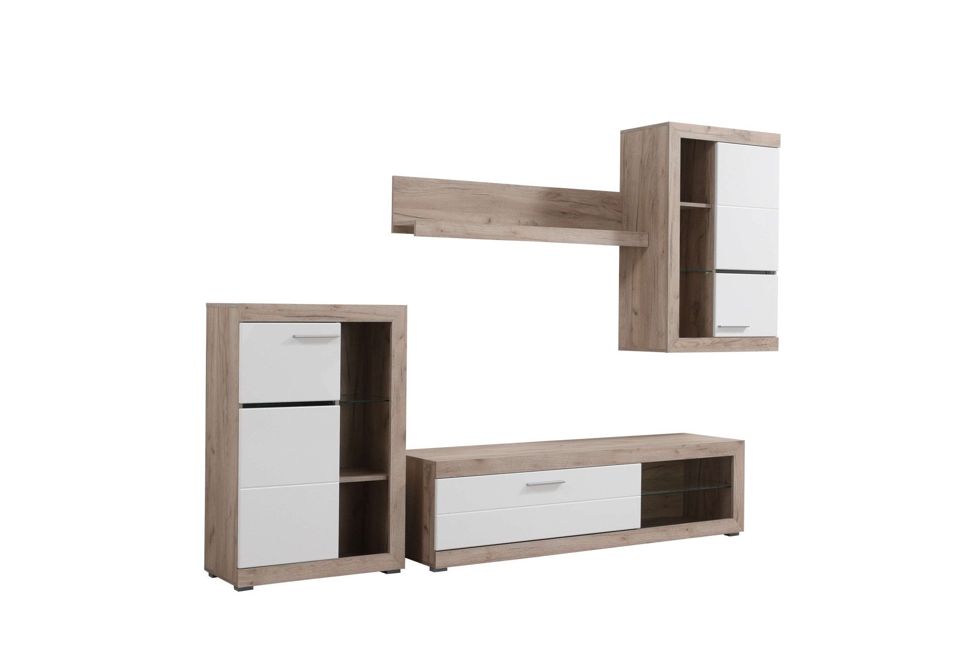 INOSIGN Wohnzimmer-Set Rosso Wohnwand, Mediawand, Anbauwand, für TV bis 60', Breite 267 cm, (Komplett-Set, 4-St., 4-st), Set besteht aus Highboard, TV-board, Wandregal und Hängeschrank