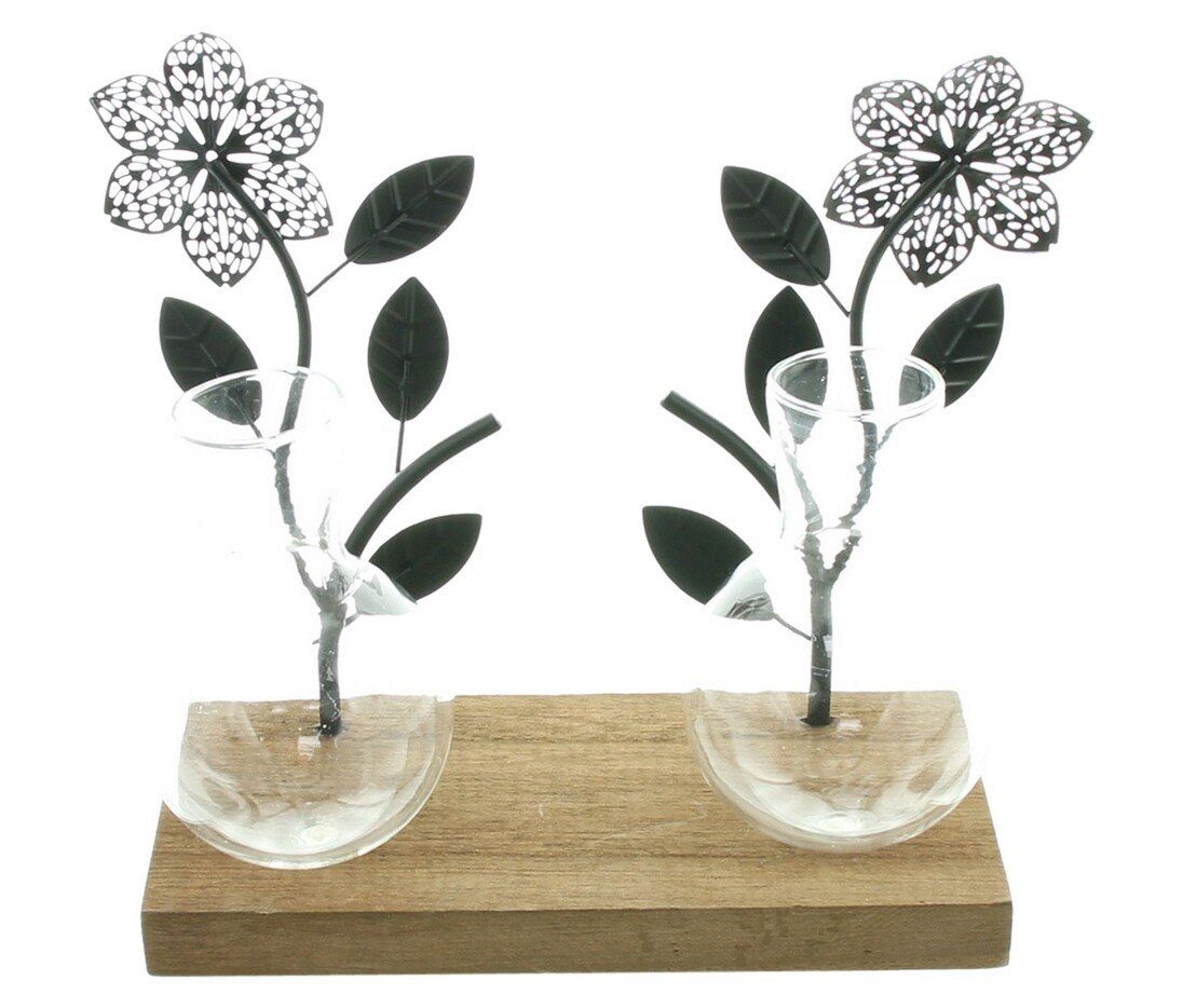 Home-trends24.de Dekovase Deko Board Vase Blumenvase Metall Holzboard Glas Holz