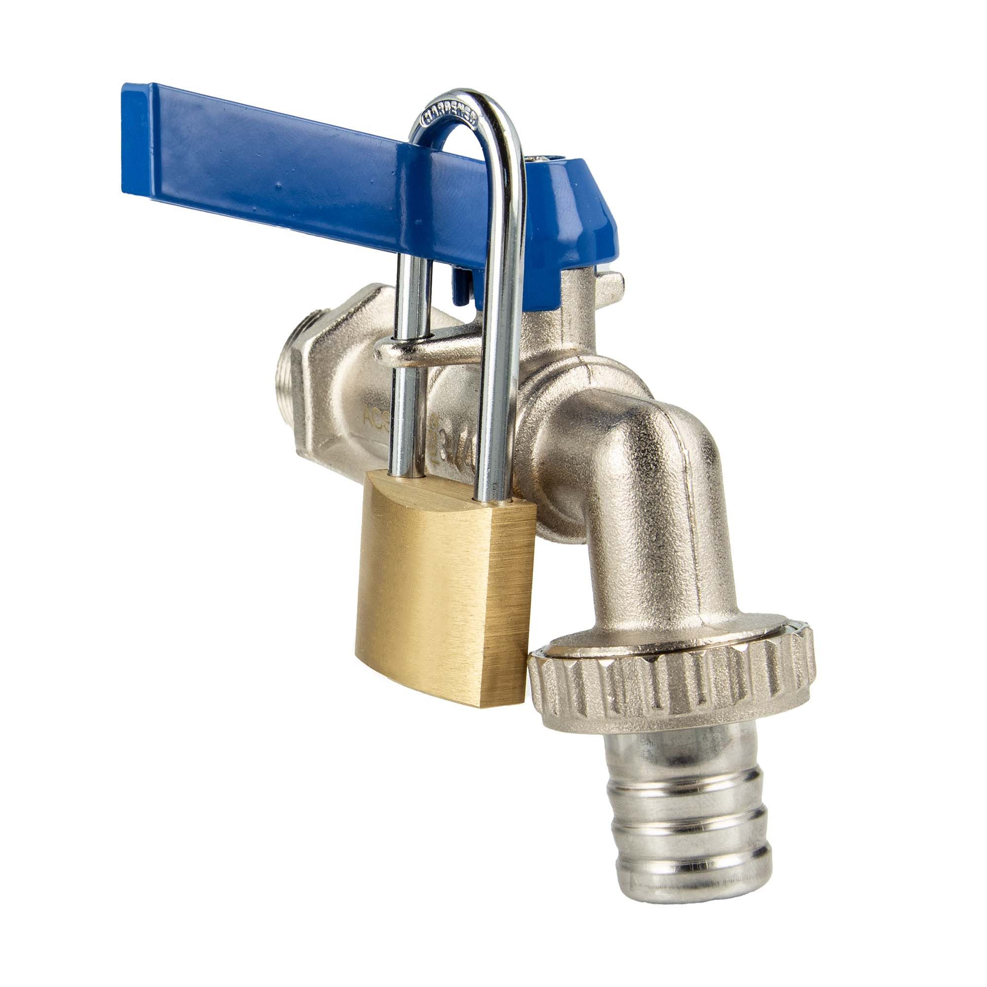 tecuro Absperrventil Kugelauslaufventil 3/4 mit Absperrvorrichtung und Vorhängeschloss, absperrbar gegen unbefugte Nutzung