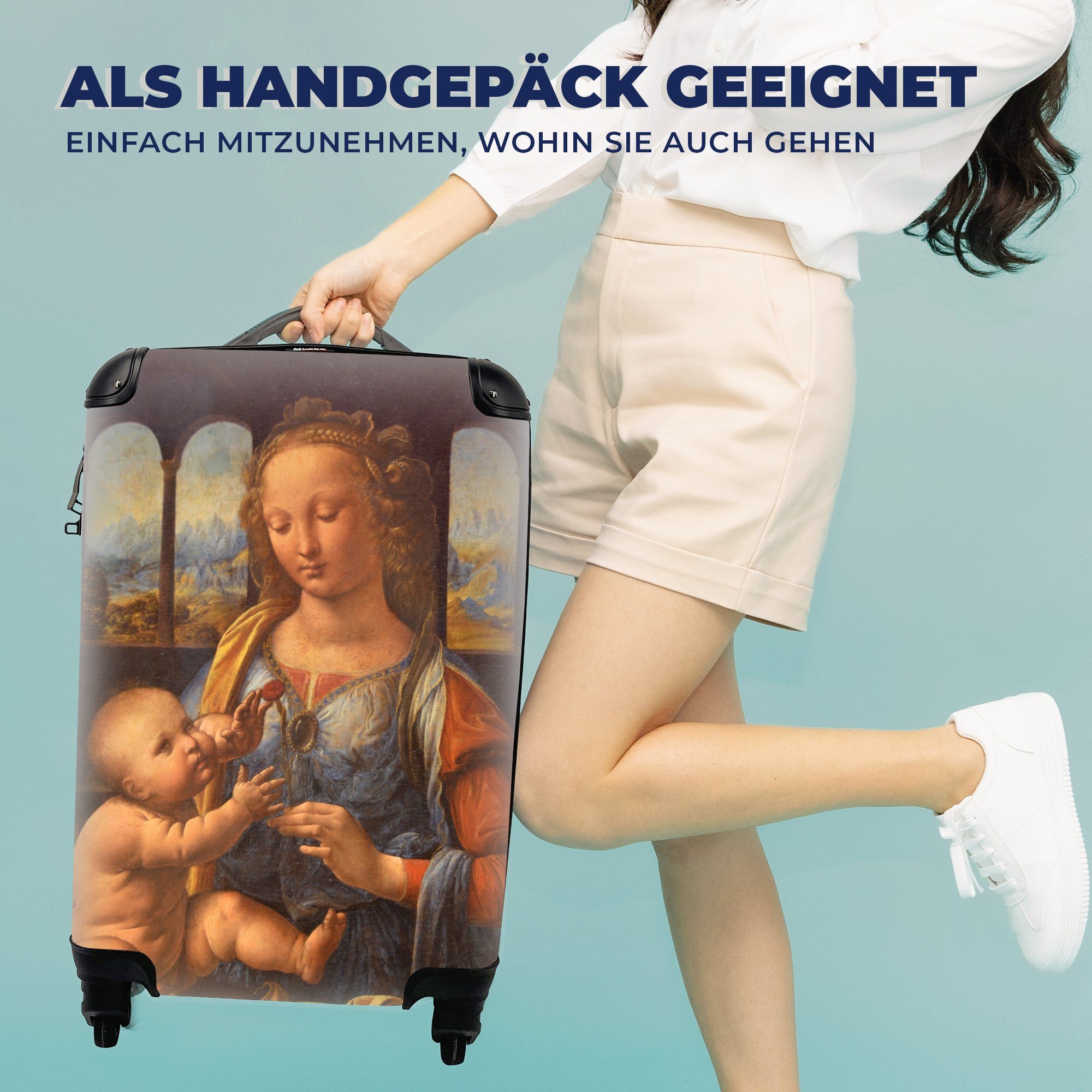 MuchoWow da Reisekoffer Reisetasche rollen, für Leonardo Nelke der Madonna Ferien, 4 - Rollen, Handgepäck Trolley, Vinci, Handgepäckkoffer mit mit