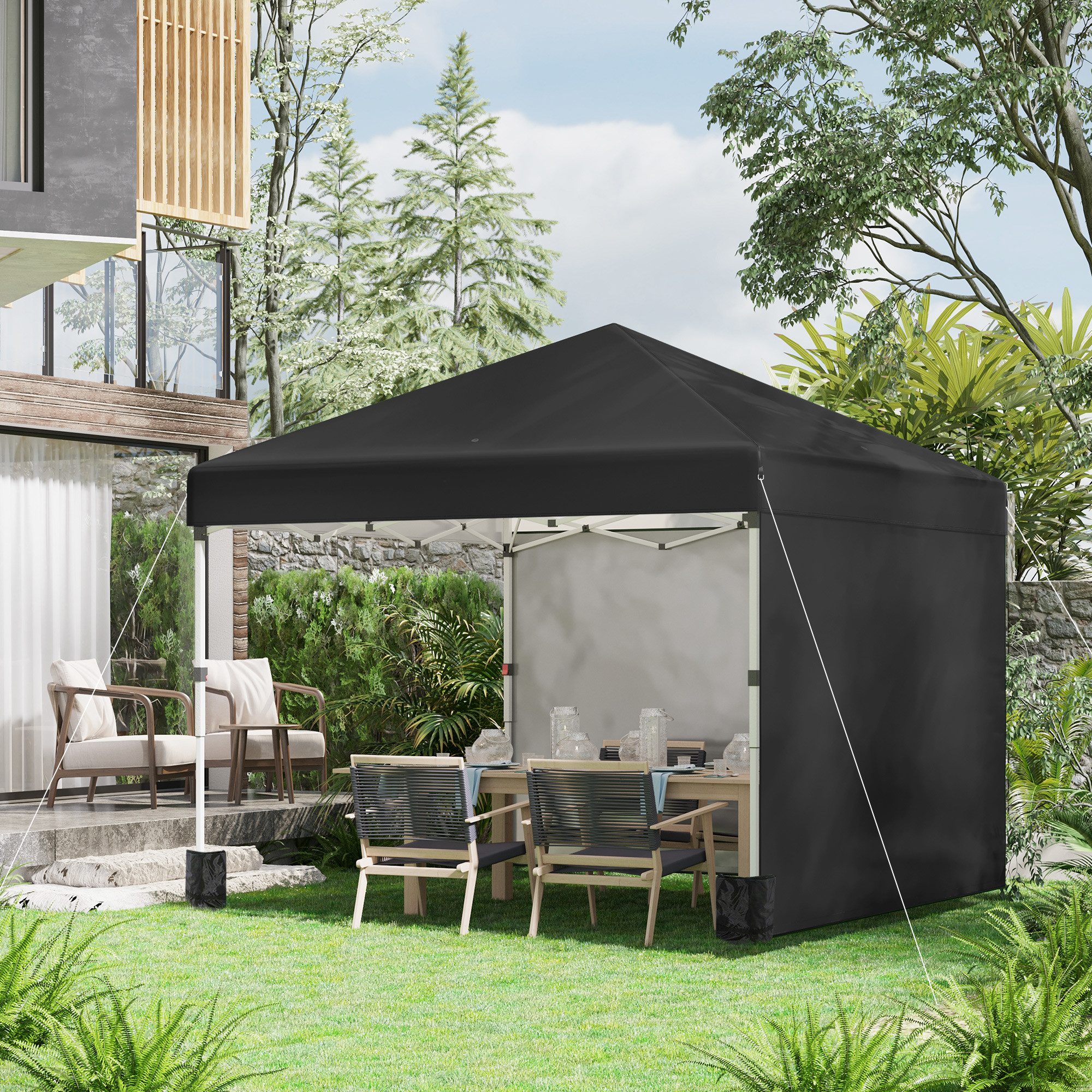 Outsunny Faltpavillon Pavillon wasserabweisend Stabil Partyzelt mit Tasche UV Schutz 30+, mit 2 Seitenteilen, (Gartenpavillon, Partyzelt), für Garten, Balkon, Schwarz