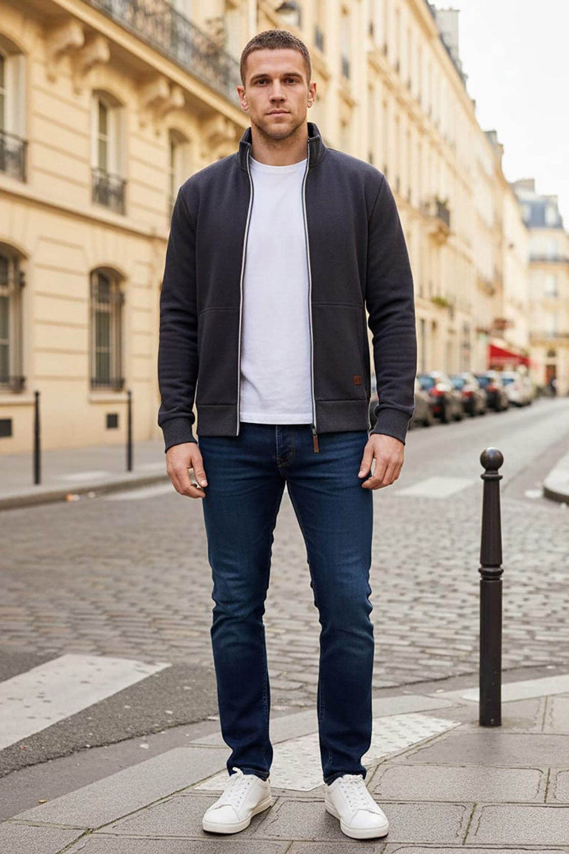 Reslad Sweatjacke Reslad Sweatjacke Herren ohne Kapuze RS-1015 (1-tlg) leichter Pullover mit Stehkragen Sweater Hoodie Pulli Sweatshirt