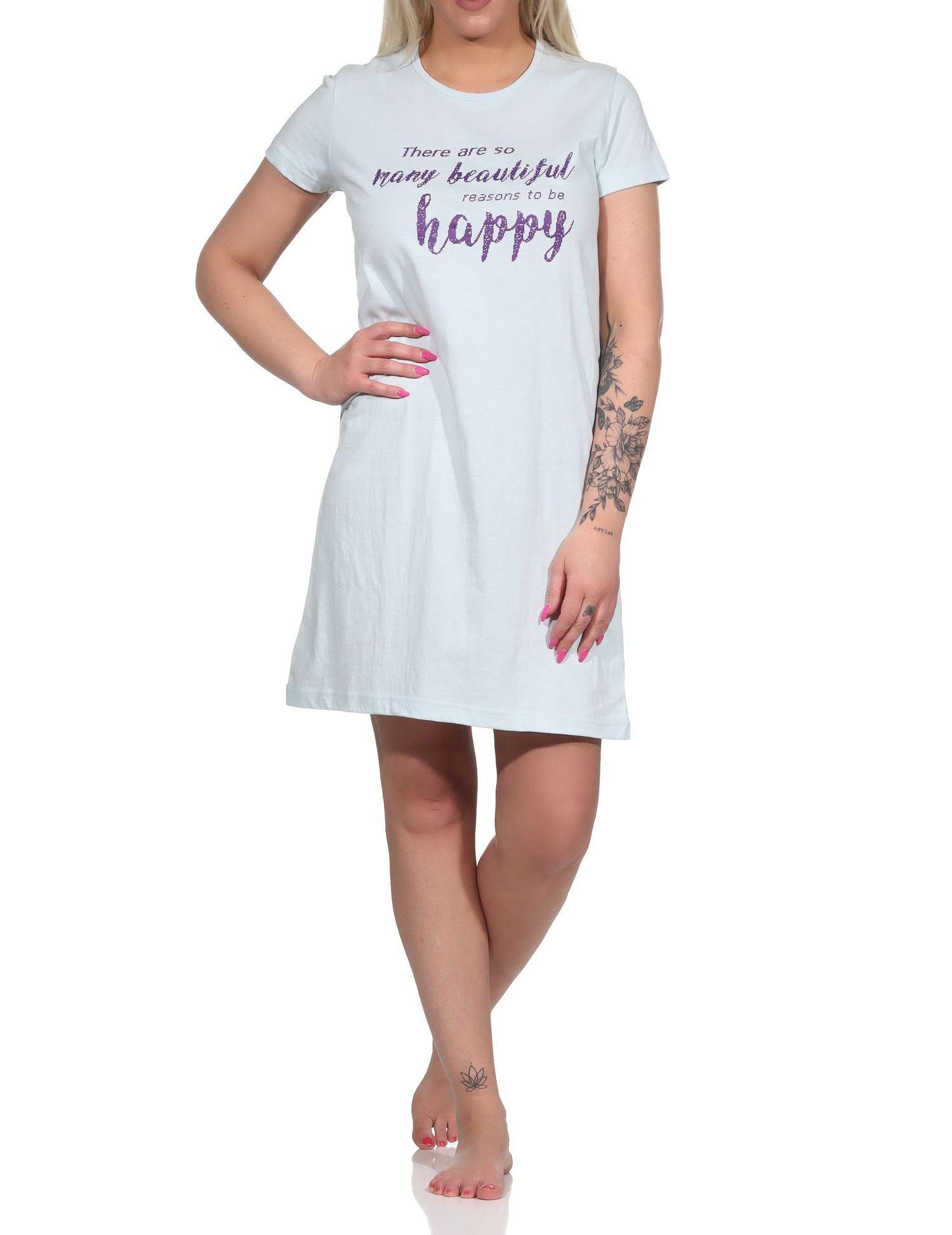 Nachthemd Schönes Damen Kurznachthemd halbarm, Bigshirt mit Zierspruch