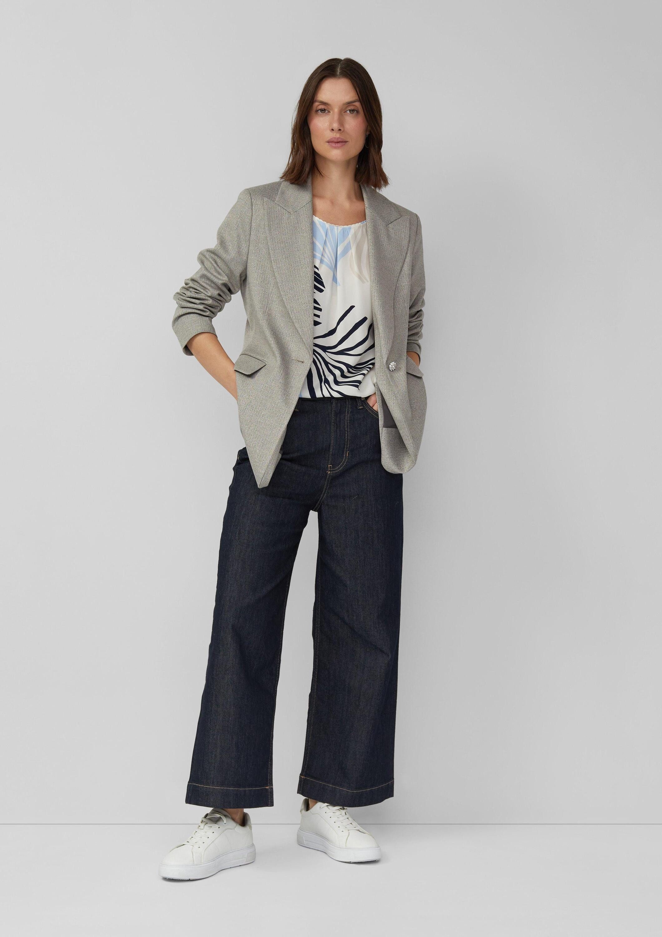 s.Oliver Kurzarmbluse Bluse Crêpe-Bluse mit All-over-Print und Schmuckkante