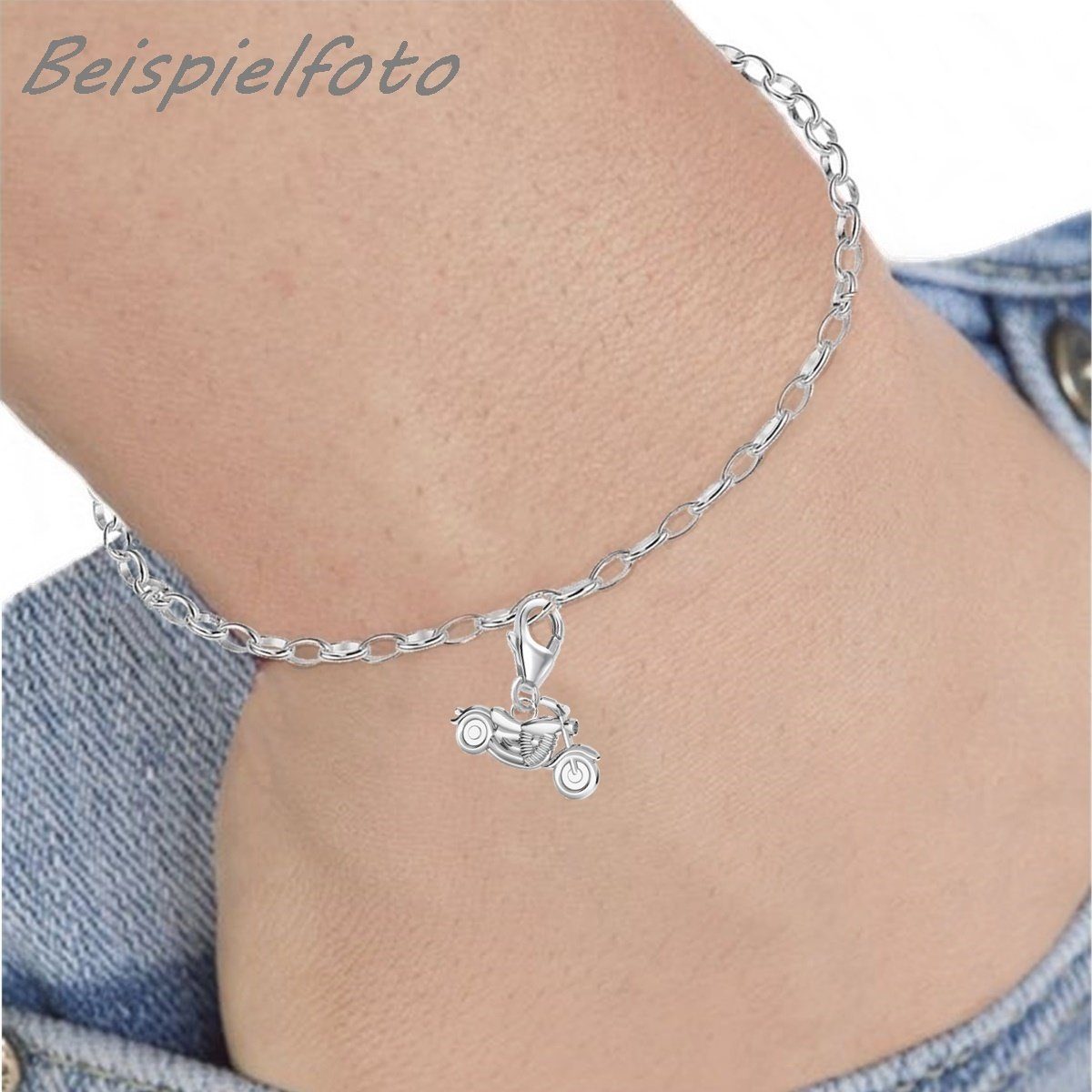Goldene Hufeisen Charm-Einhänger Motorrad Karabiner Charm Anhänger für Bettelarmband 925 Silber (inkl. Etui), für Gliederarmband oder Halskette