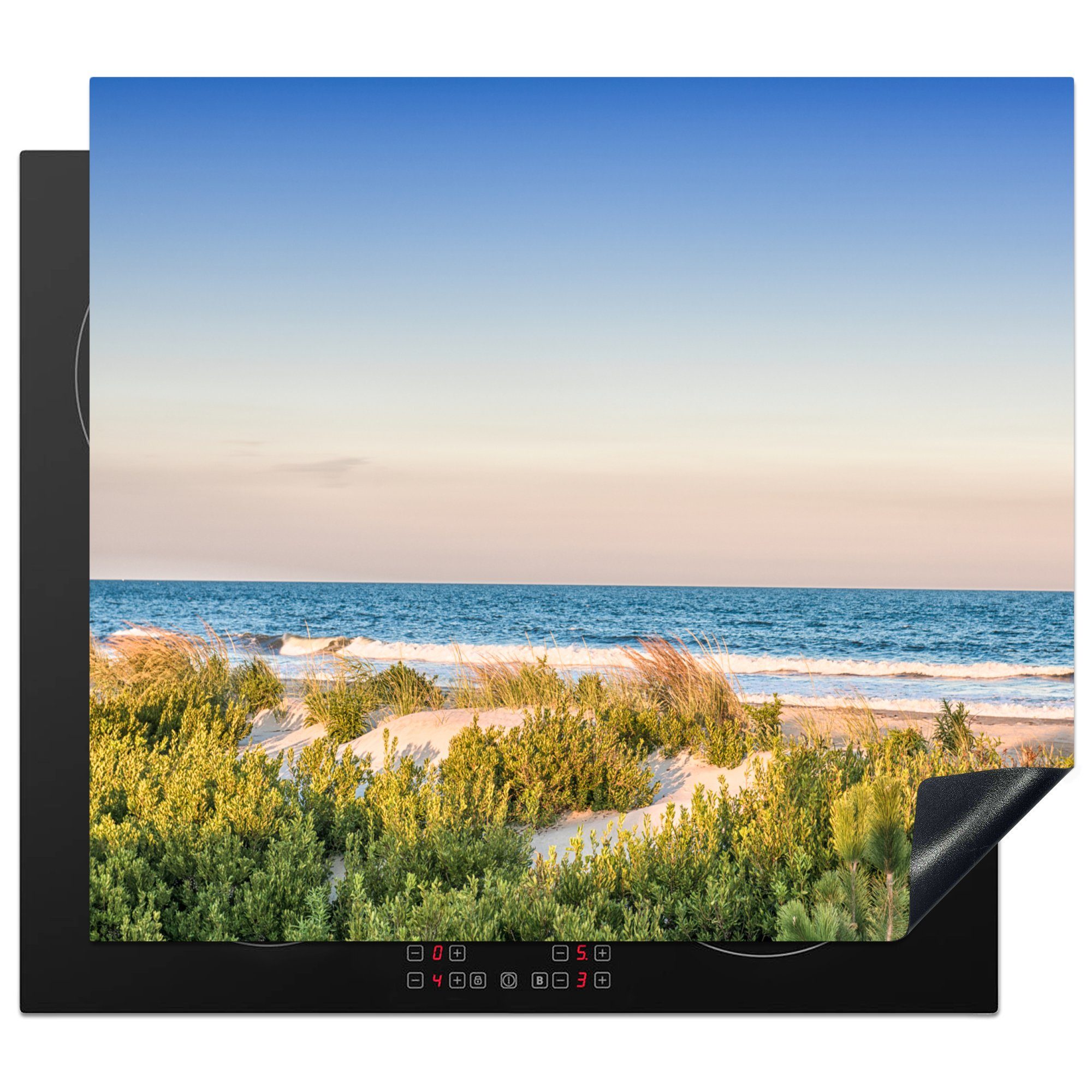 MuchoWow Herdblende-/Abdeckplatte Strand - Pflanzen - Licht, Vinyl, (1 tlg), 59x52 cm, Ceranfeldabdeckung für die küche, Induktionsmatte | Herdabdeckplatten
