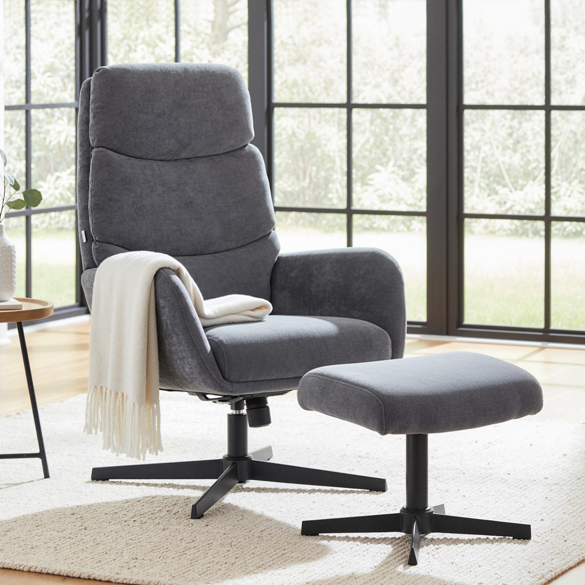 HOMCOM Relaxsessel Sessel mit hoher Rückenlehne, Loungesessel mit Wippfunktion (Fernsehsessel, 2-St., Loungesessel mit Hocker), für Wohnzimmer, Schlafzimmer, Grau