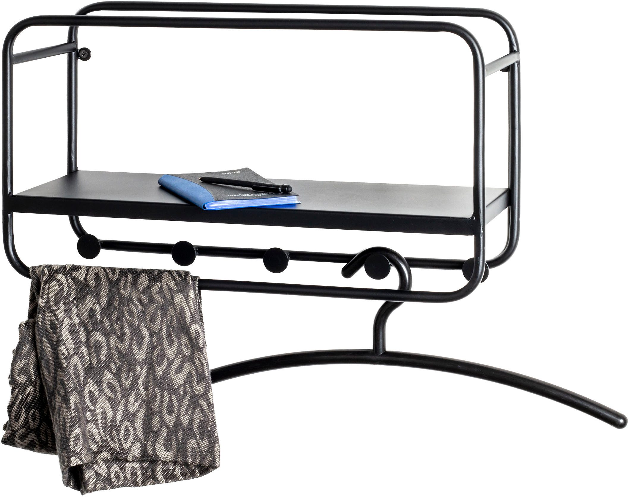 HAKU Garderobenleiste Flurgarderobe, Garderobe, Garderobenhaken, Garderobenleiste, rechteckig - aus Metall Schwarz - B/T/H 45/15/25 cm