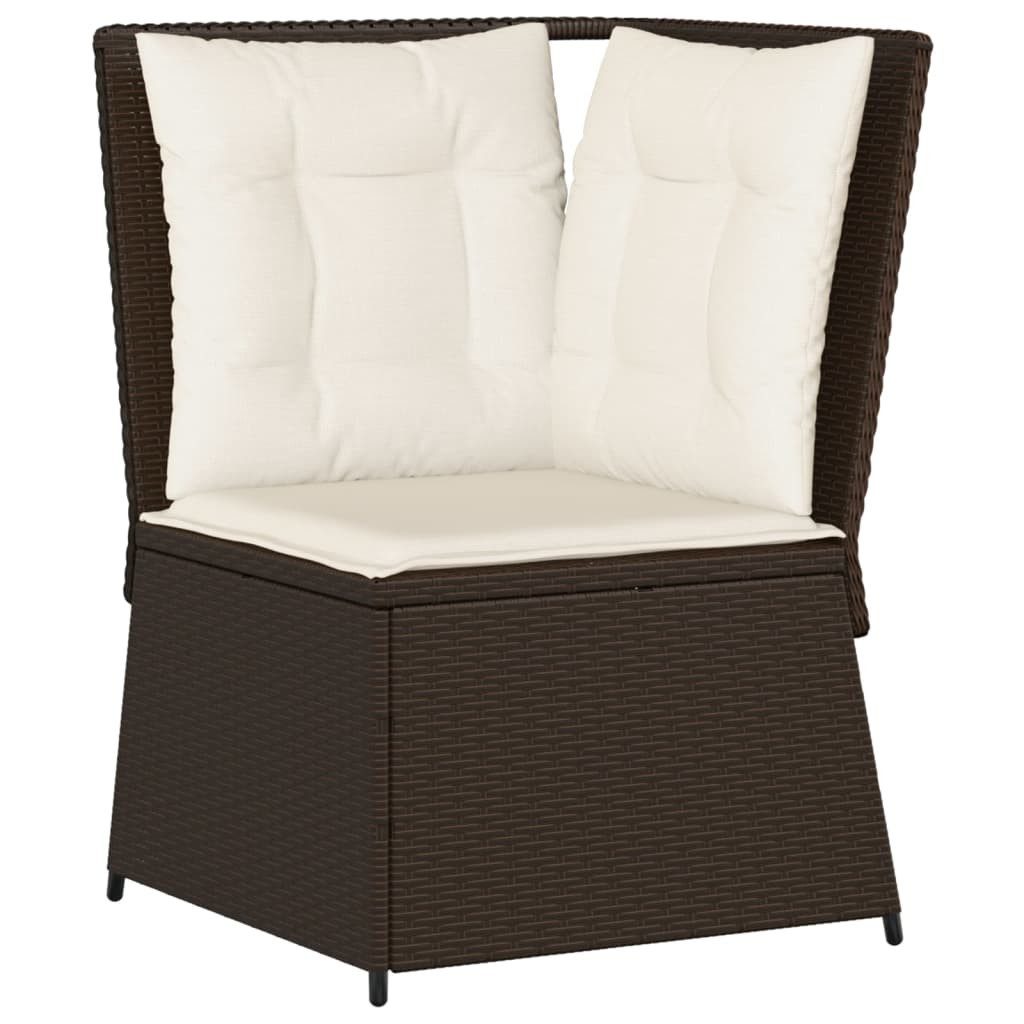 vidaXL Loungesofa Garten-Ecksofa mit Kissen Braun Poly Rattan, 1 Teile