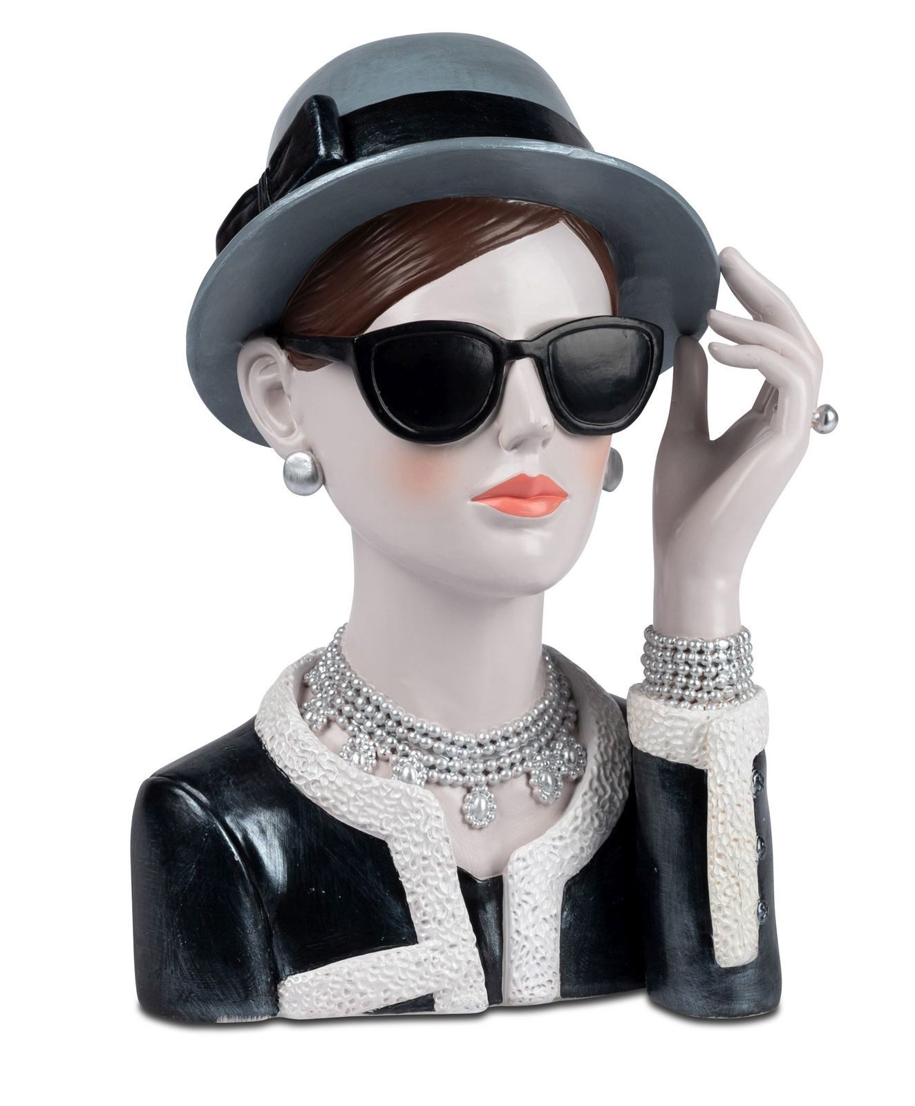 formano Dekofigur Deko-Büste Dame mit Hut + Sonnenbrille Handbemalte Damenfigur 27 cm