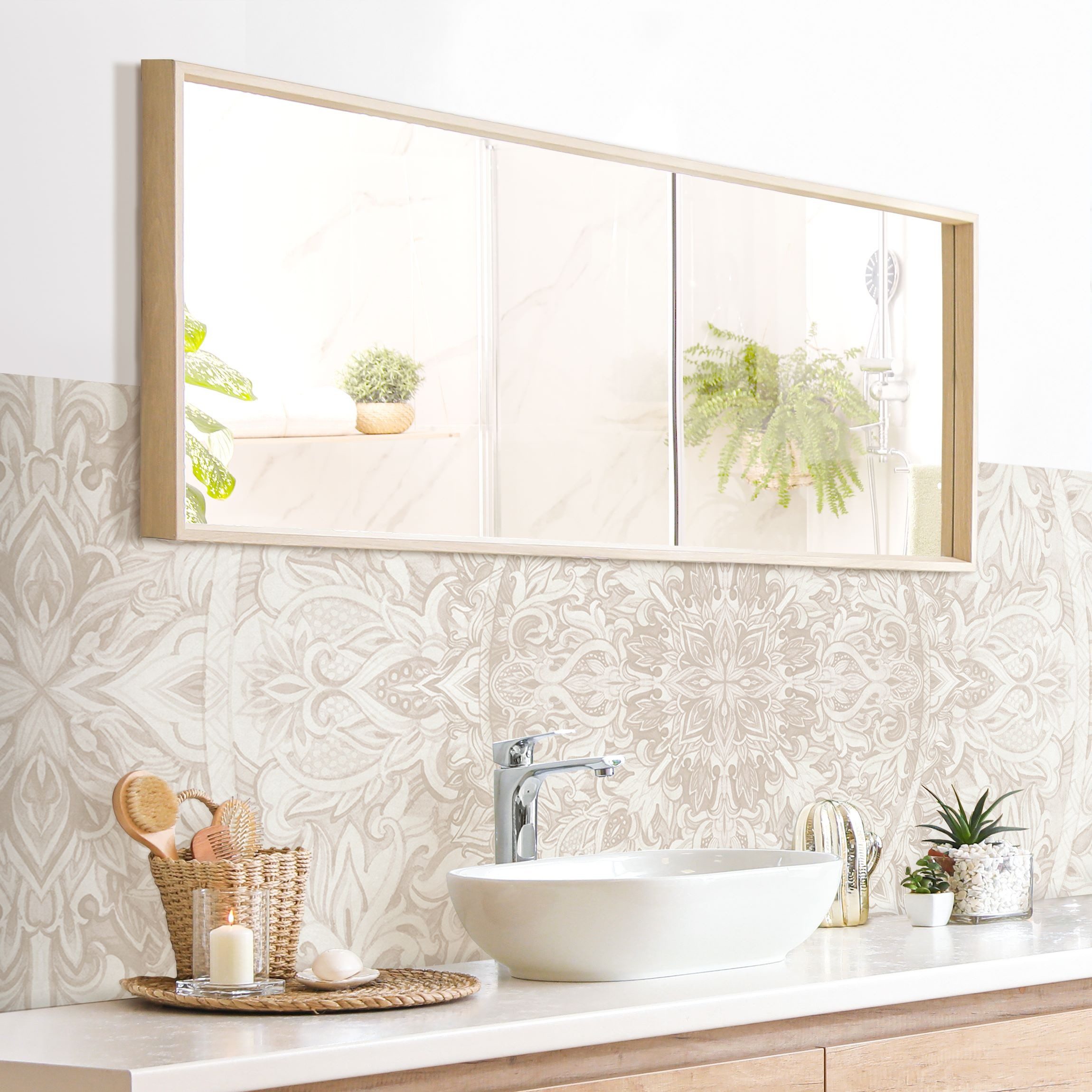 Bilderdepot24 Badrückwand beige fugenlose Wandverkleidung Bad Orientalisch, (Hartfolie matt » Selbstklebend SMART 0,35 mm), wasserfestes Wandpaneel Mandala Muster Ornament
