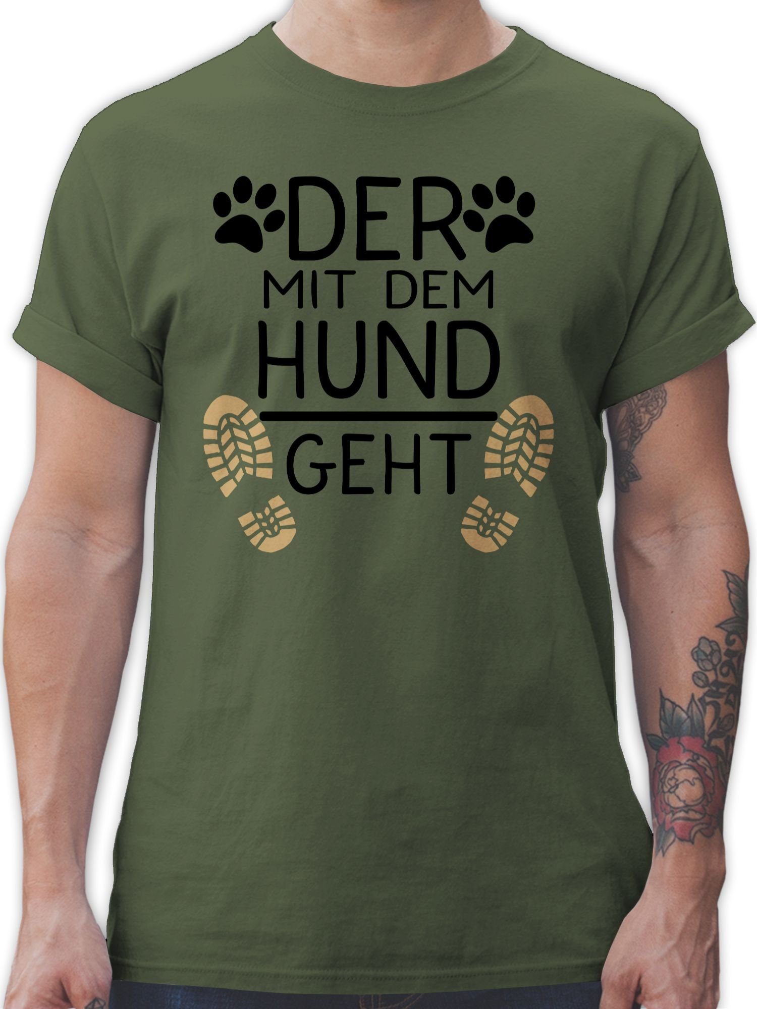 Shirtracer T-Shirt Der Geschenk geht Hund - Army dem mit für Grün schwarz 02 Hundebesitzer