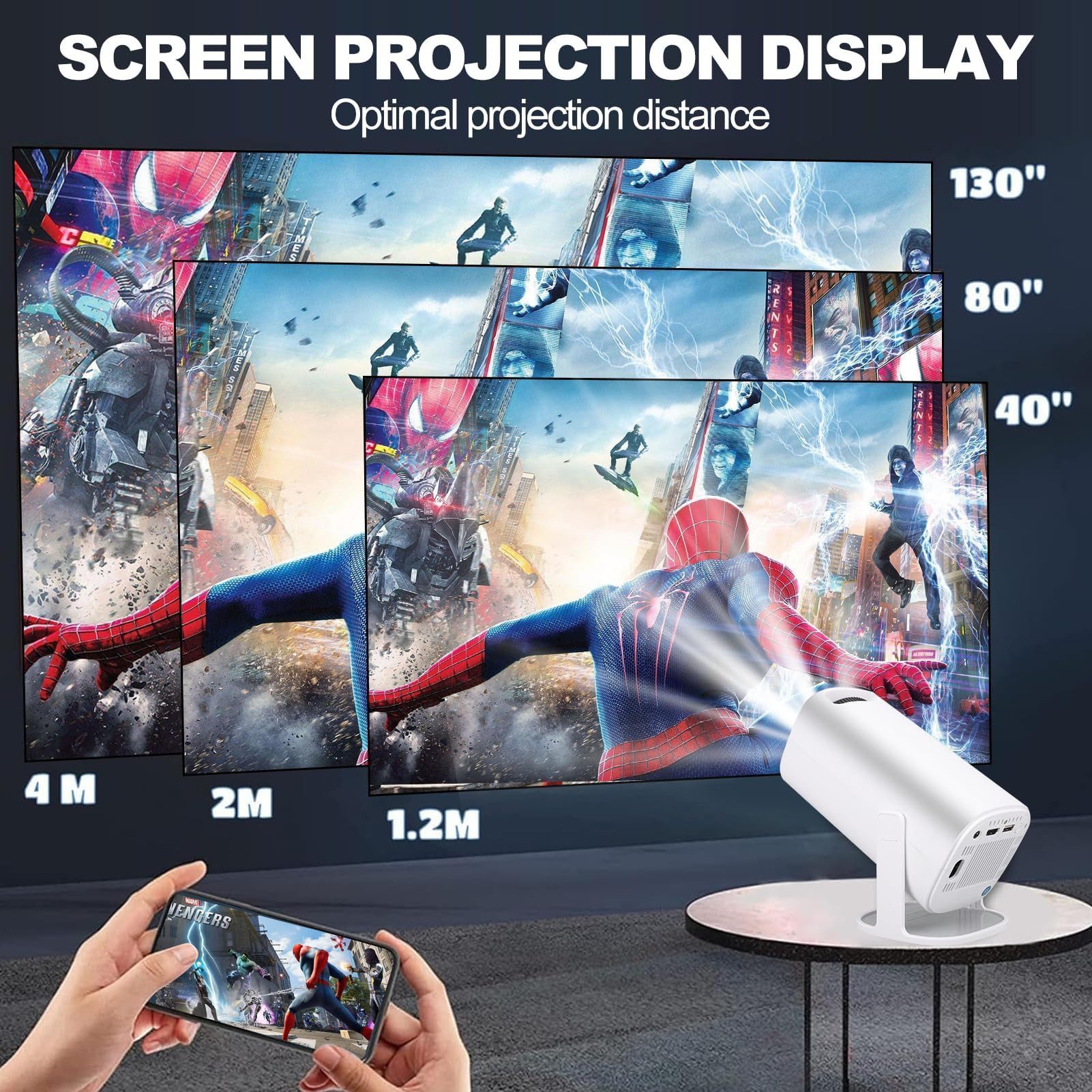 Kityhome MINI P30 Android Beamer WiFi&BT Portabler Projektor 4K 180° drehbar Mini-Beamer (10000 lm, 10000:1, 4K px)