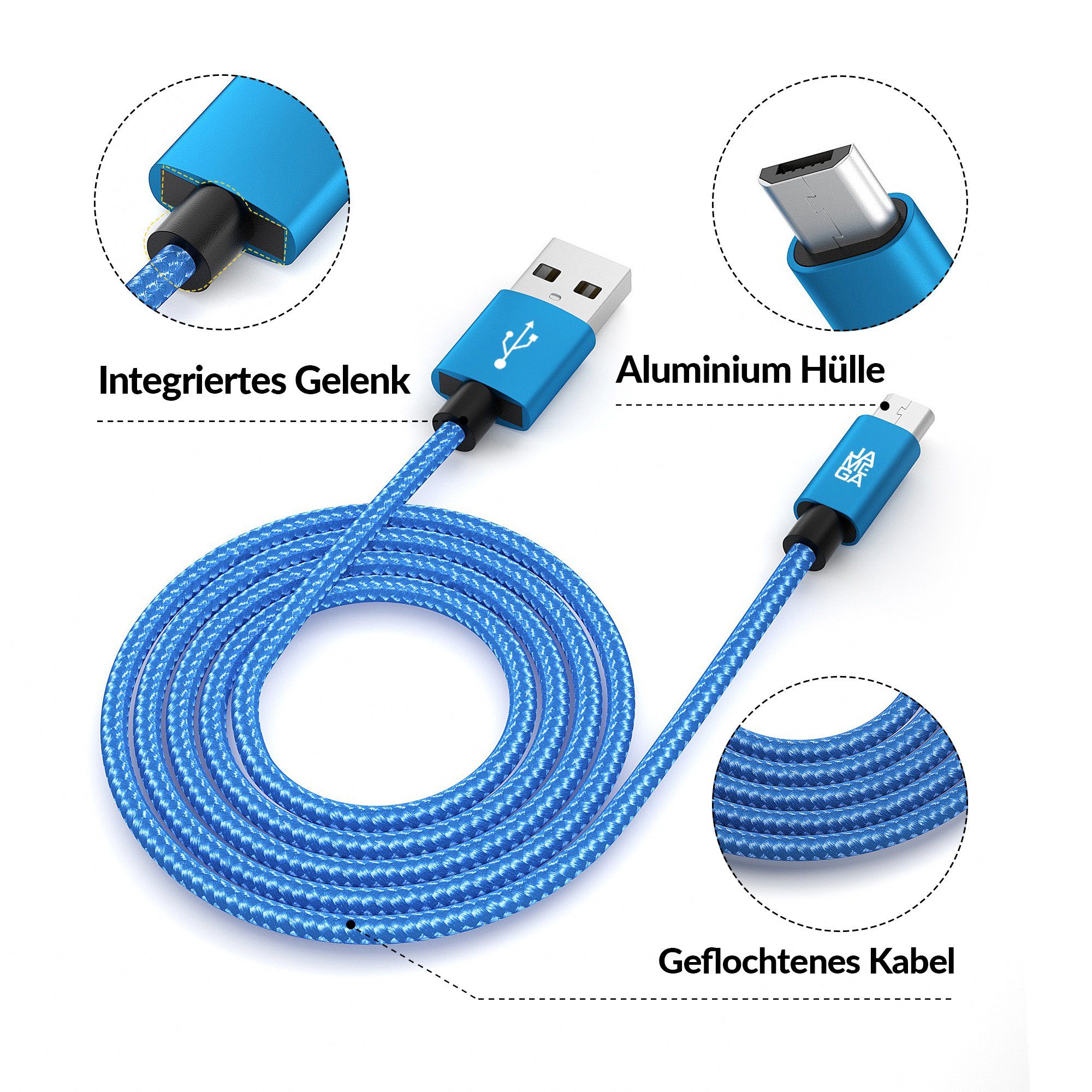 JAMEGA Micro USB Kabel Ladekabel Daten für Tablet Samsung Huawei PS4 XBOX LG USB-Kabel, USB, Micro USB, (200 cm) – Bild 4 von 5