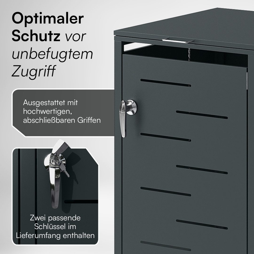 STEELSØN Mülltonnenbox Diorus 240L, Mülltonnenverkleidung abschließbar & wetterfest (Anthrazit, verfügbar mit 1, 2, 3, 4, oder 5 Türen), aus verzinktem Stahl – Bild 4 von 5