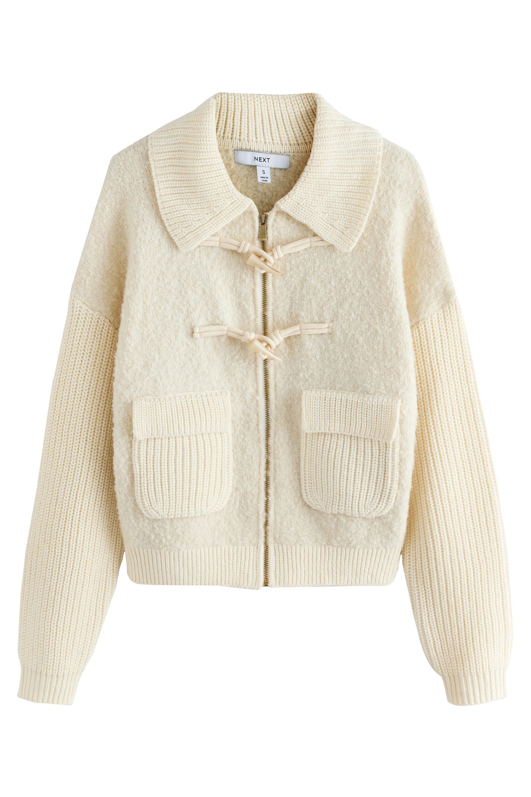 Next Strickjacke Gestrickte Jacke mit Boucle-Kragen und Wollanteil (1-tlg)