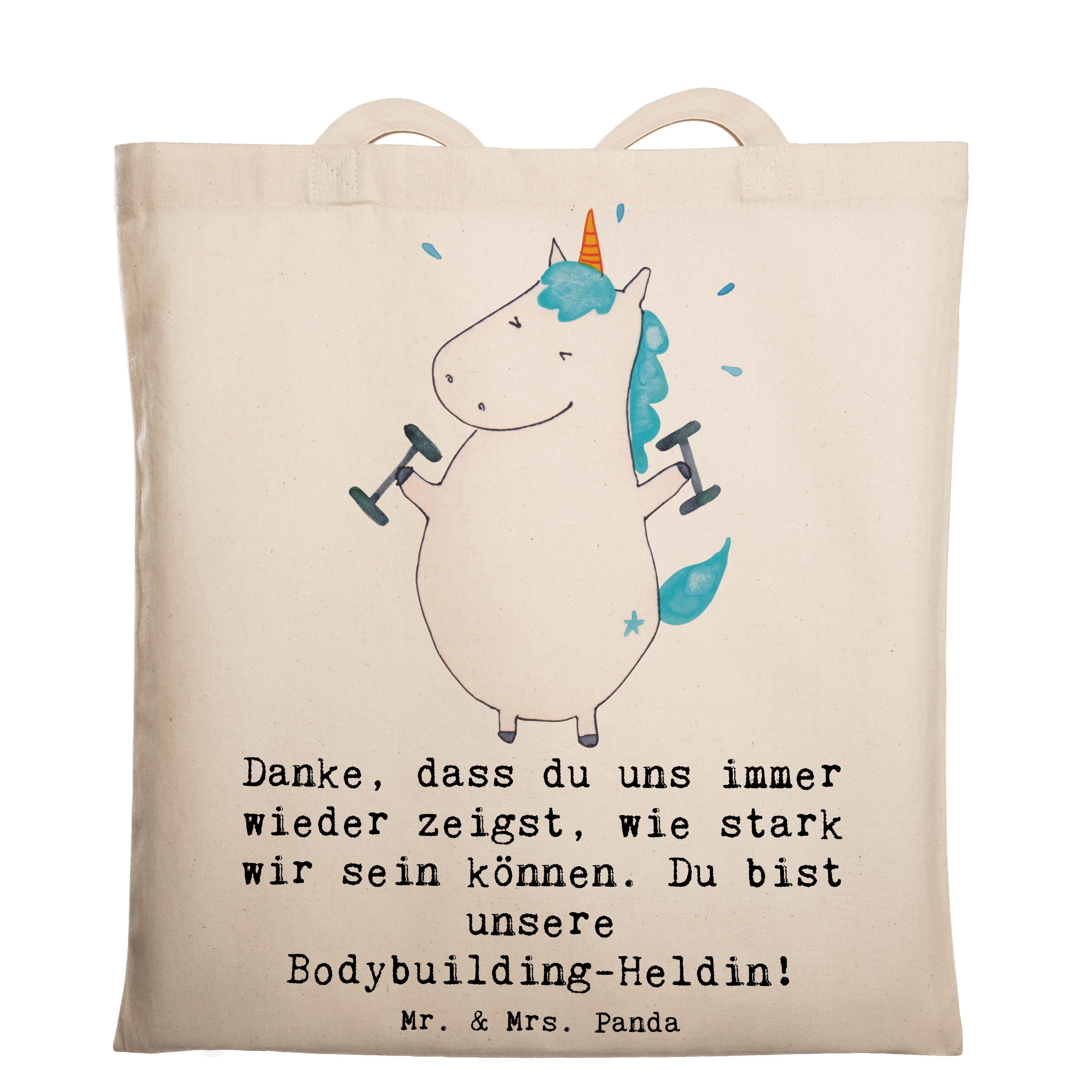 Mr. & Mrs. Panda Tragetasche Bodybuilding Trainerin - Transparent - Geschenk, Heldin, Aschiedsgesc (1-tlg), Lange Tragegriffe