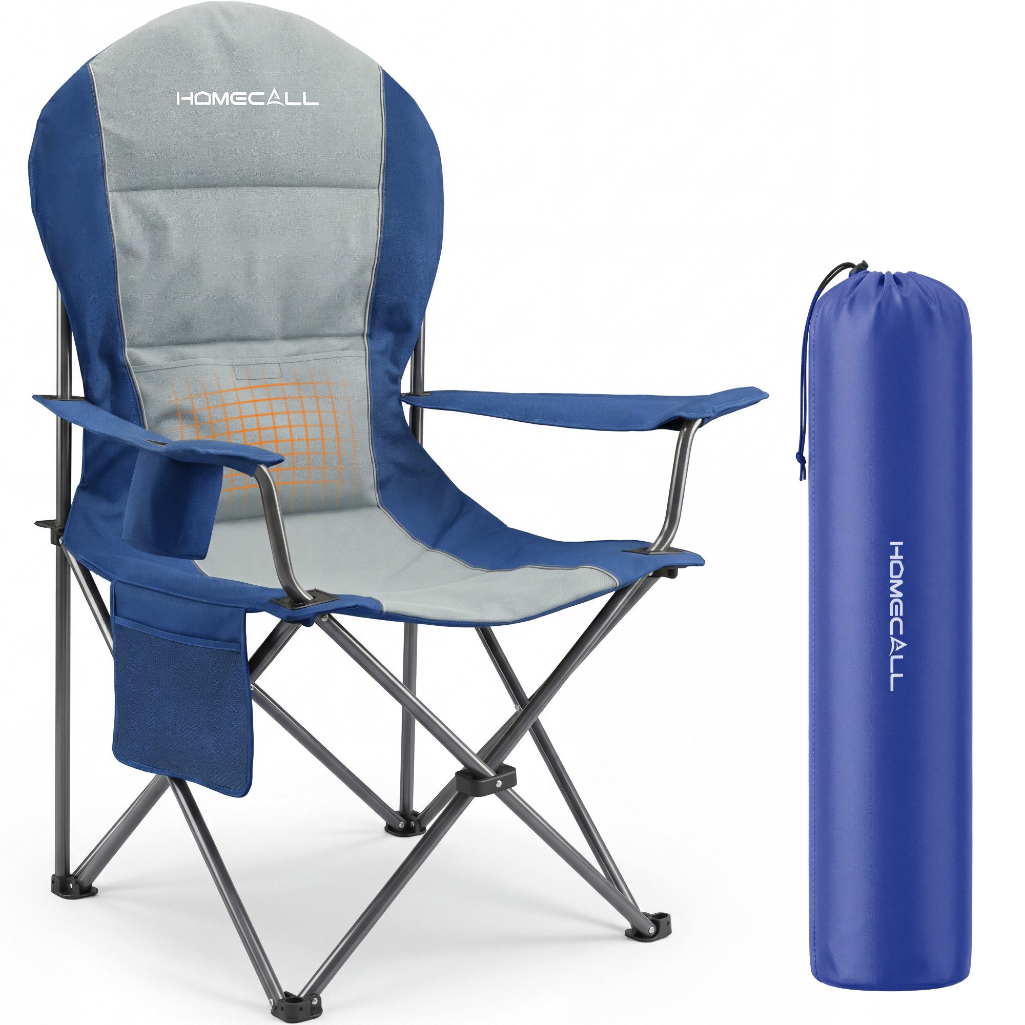 HOMECALL Campingstuhl Hochlehner 108cm mit Lendenwirbelstütze Klappstuhl Angelstuhl Faltbar (Bis 150kg, gepolstert, faltbar, stabil, 1 St), für Camp Garten Balkon