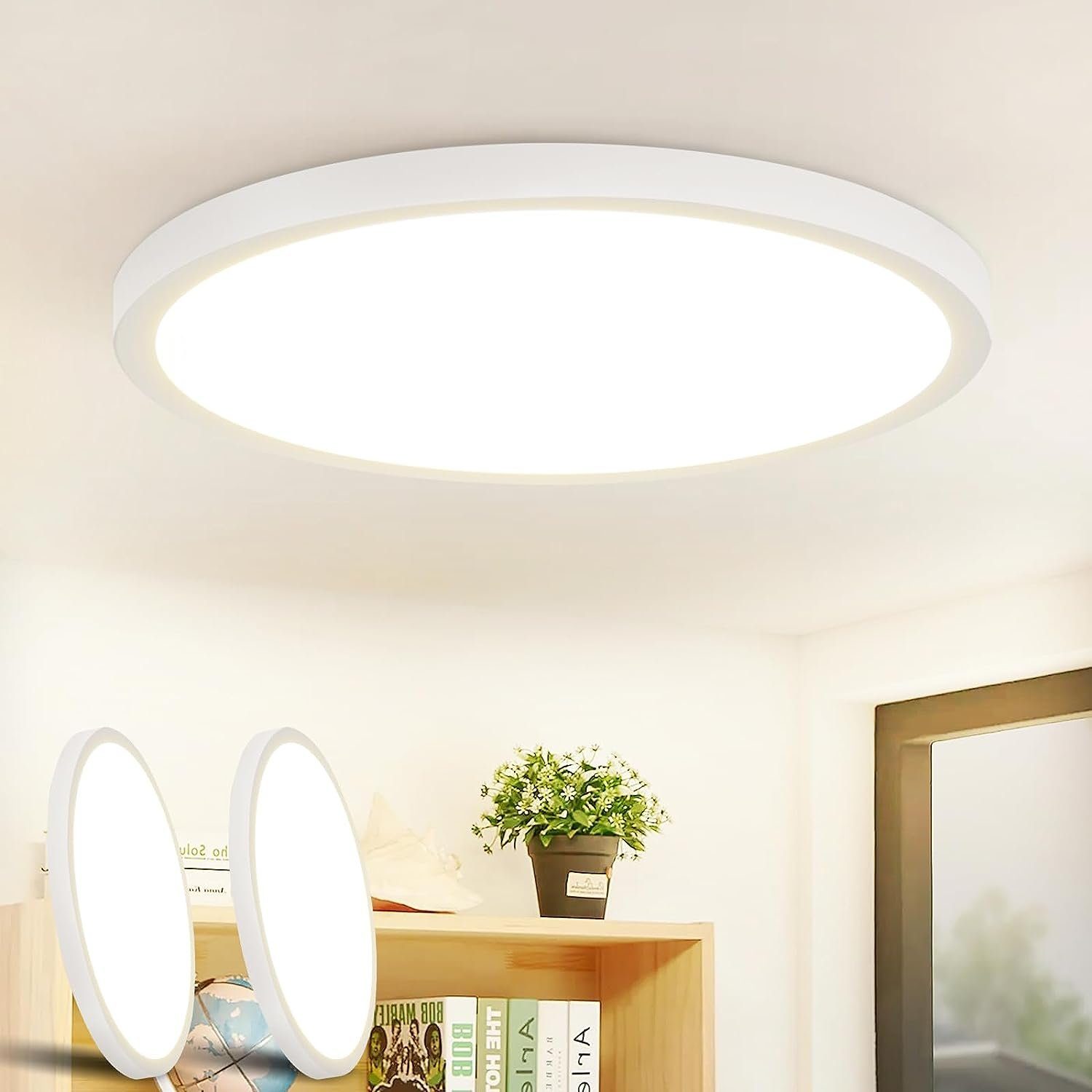 Nettlife LED Panel Schwarz Deckenlampe Rund Flach Modern Ultra Dünn, IP44 Wasserdicht, LED fest integriert, Neutralweiß, für Wohnzimmer Badezimmer Schlafzimmer Flur, 24W, ‎23* 23*2.1cm