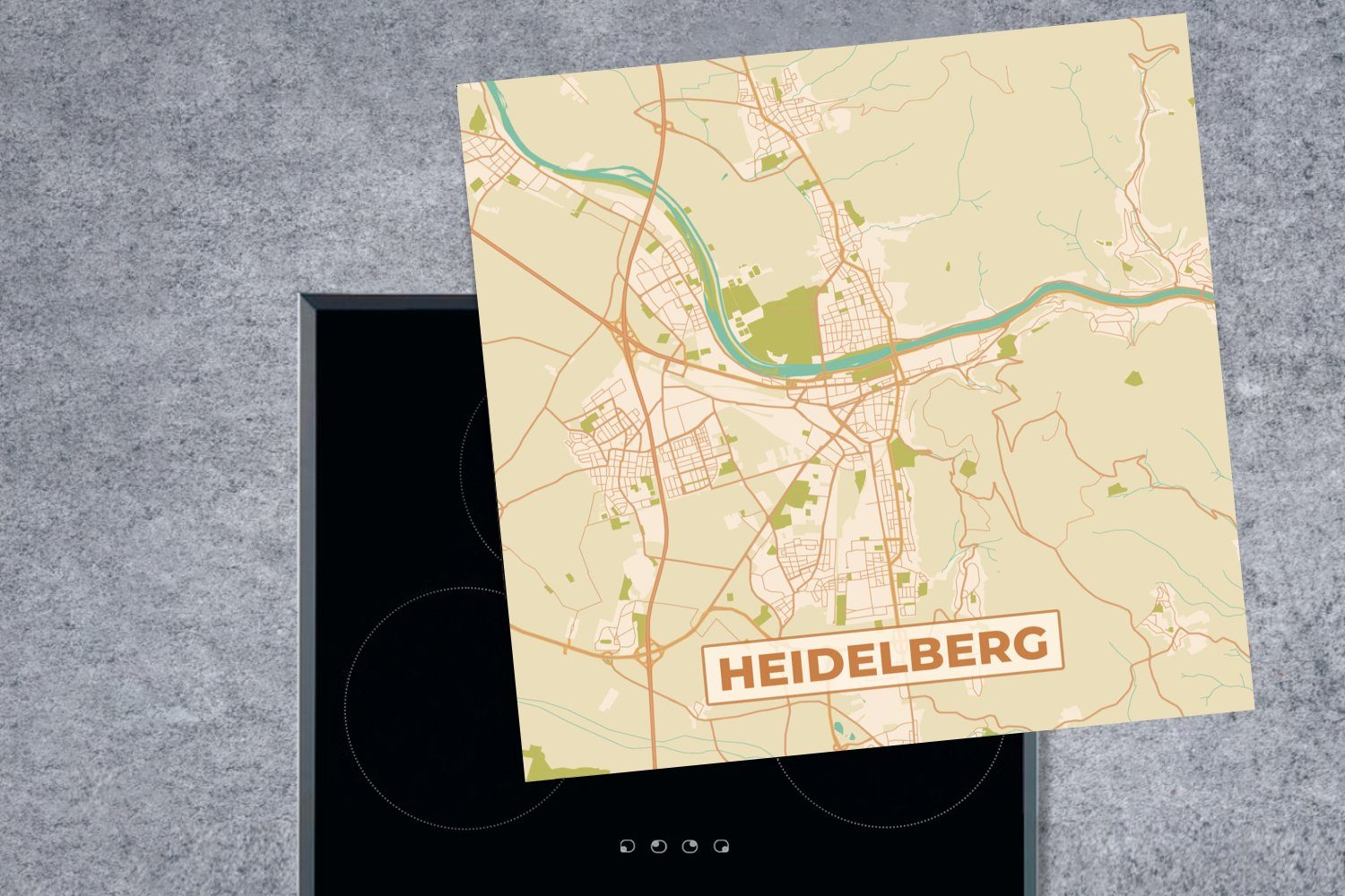 Heidelberg tlg), Vintage, Arbeitsplatte Stadtplan cm, - für Stadtplan Vinyl, (1 küche MuchoWow Herdblende-/Abdeckplatte - 78x78 Ceranfeldabdeckung, -