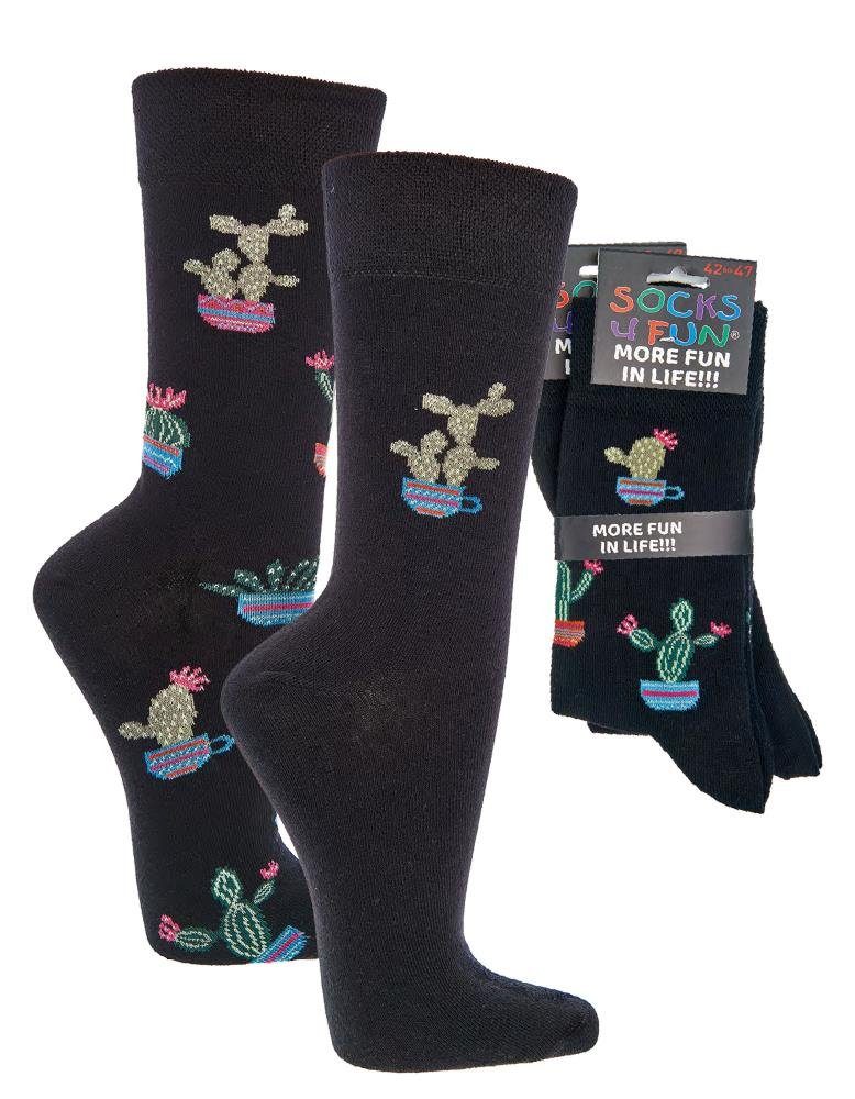 FussFreunde Freizeitsocken 2 Paar Fun Socken, Spaß mit Socken, über 70 Motive, ANTI-LOCH-GARANTIE Kaktus