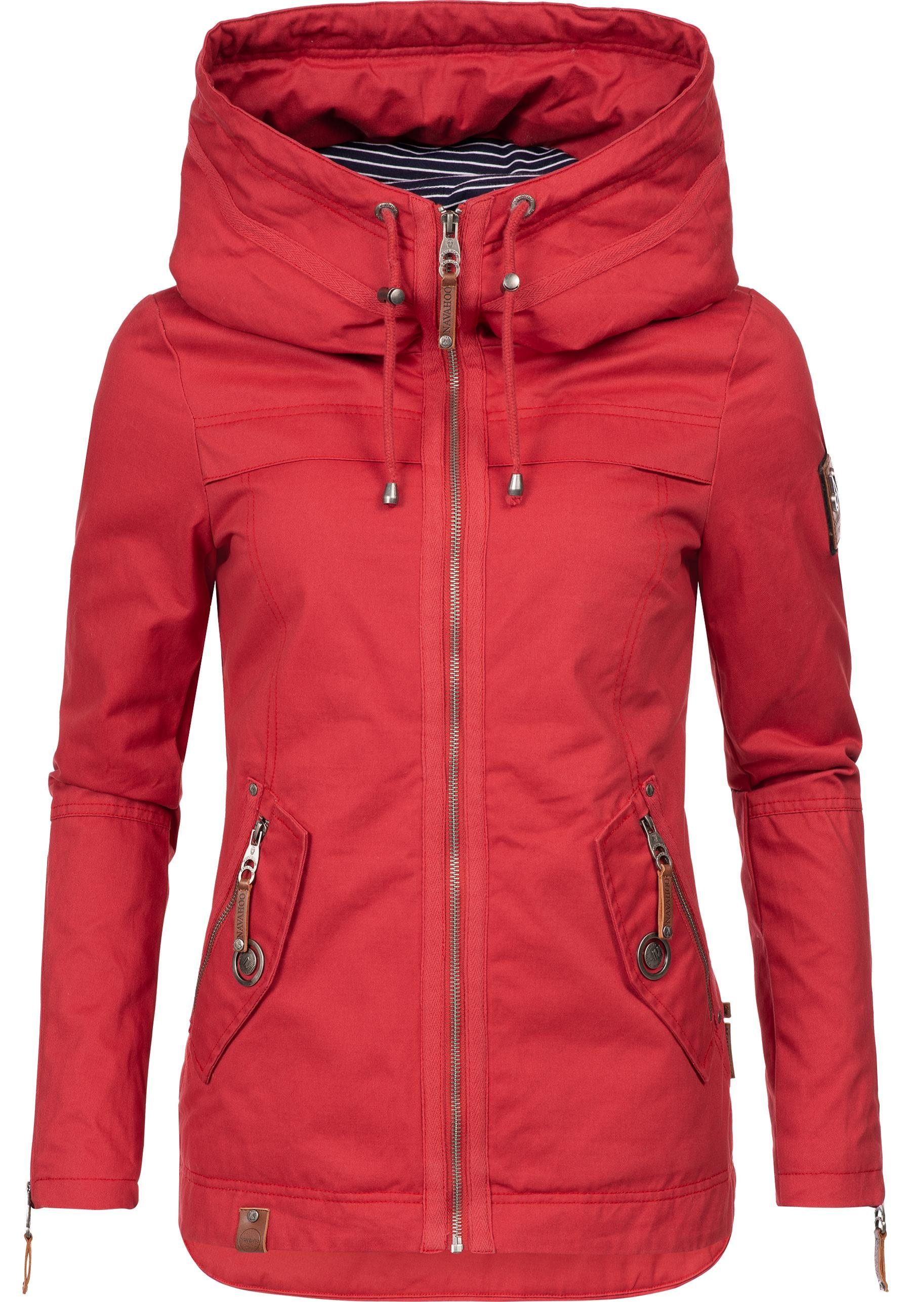 Outdoorjacke Navahoo mit Kapuze Wekoo Damen moderner Übergangsparka rot Baumwolle aus