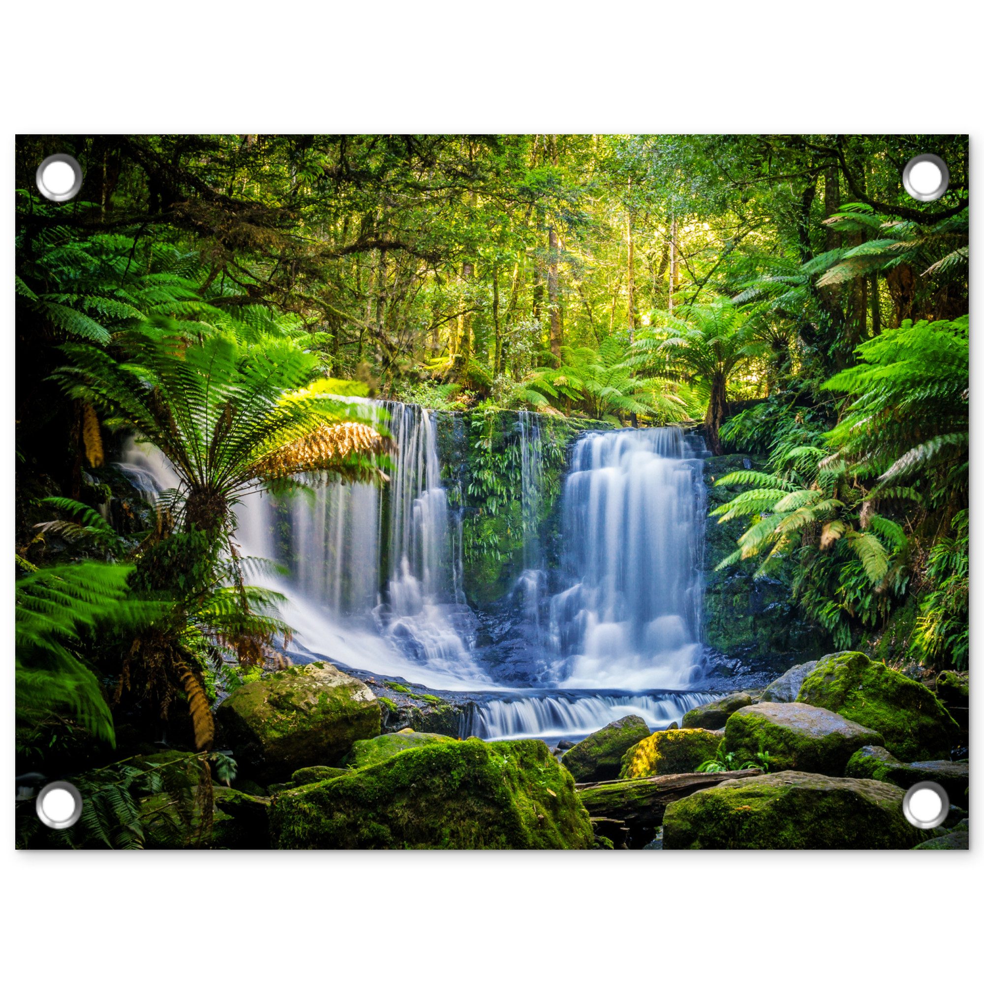 OnlyWow Poster für Garten Dschungel - Wasserfall - Australien - Pflanzen - Natur, Gartenposter, Outdoor Bilder, Gartendekoration Bild, 40x30 cm