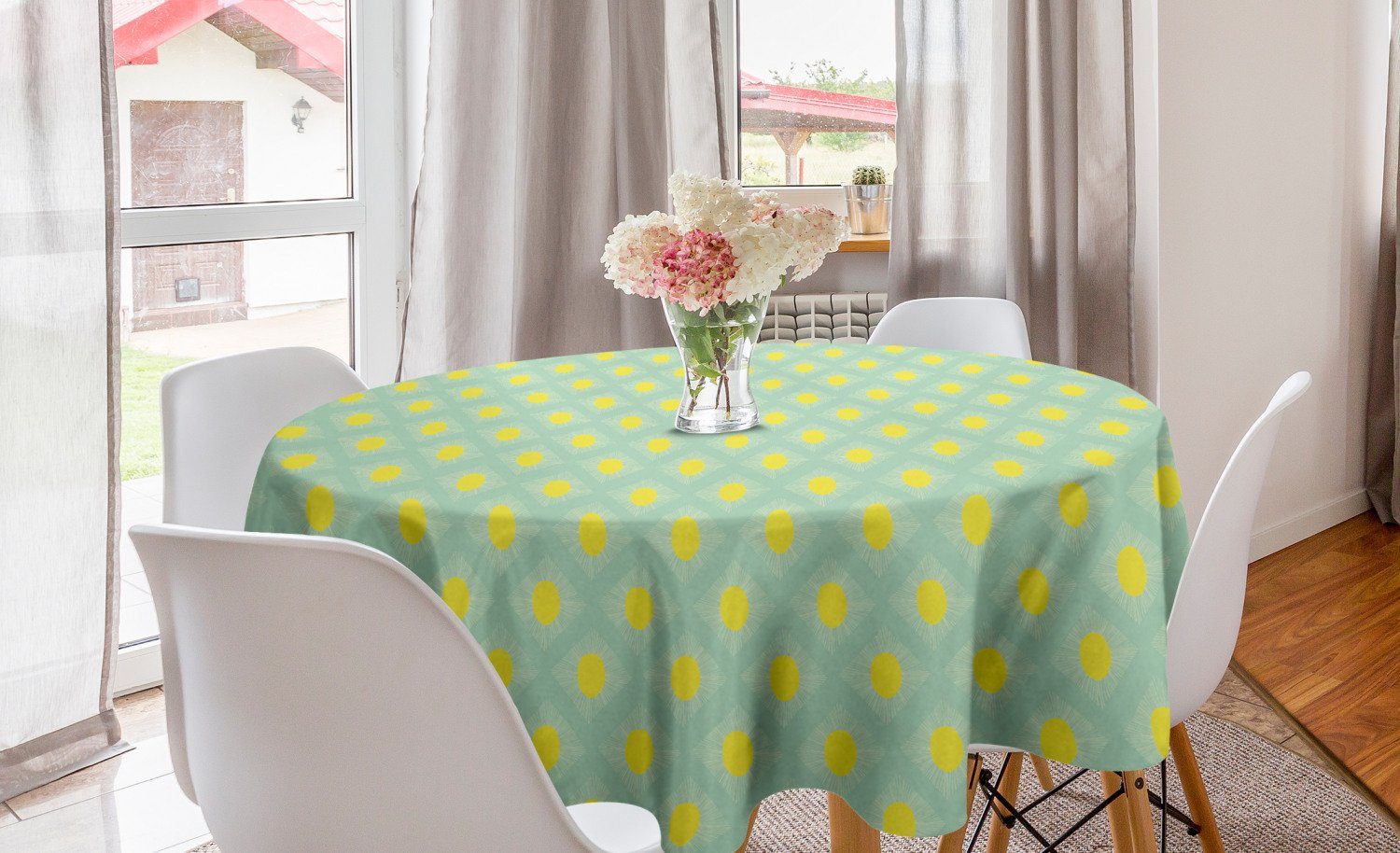 Abakuhaus Tischdecke Kreis Tischdecke Abdeckung für Esszimmer Küche Dekoration, Sonne Moderne Ovals und Stripes | Tischdecken