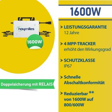 Stegpearl Solaranlage Balkonkraftwerk 2000W mit Speicher 1.6KW Anker SOLIX Solarspeicher, (1600W Hoymiles Ausgang einstellbar WLAN Wechselrichter 1600W auf 800W/600W und 4x500W Solar-Module inkl 10m Kabel)