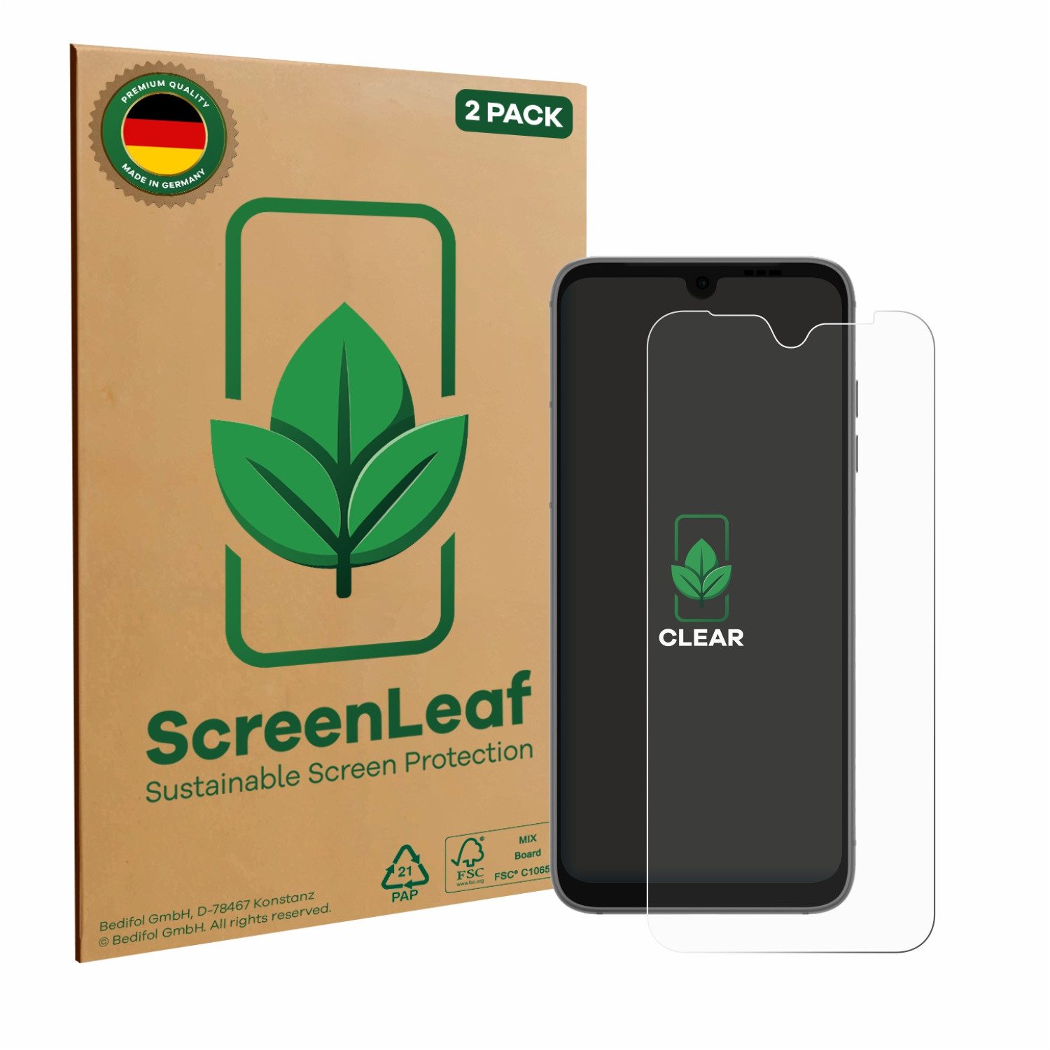ScreenLeaf Displayschutzfolie Schutzfolie für Fairphone 4, 2 Stück, nachhaltiger Displayschutz Schutz Folie Klar Transparent