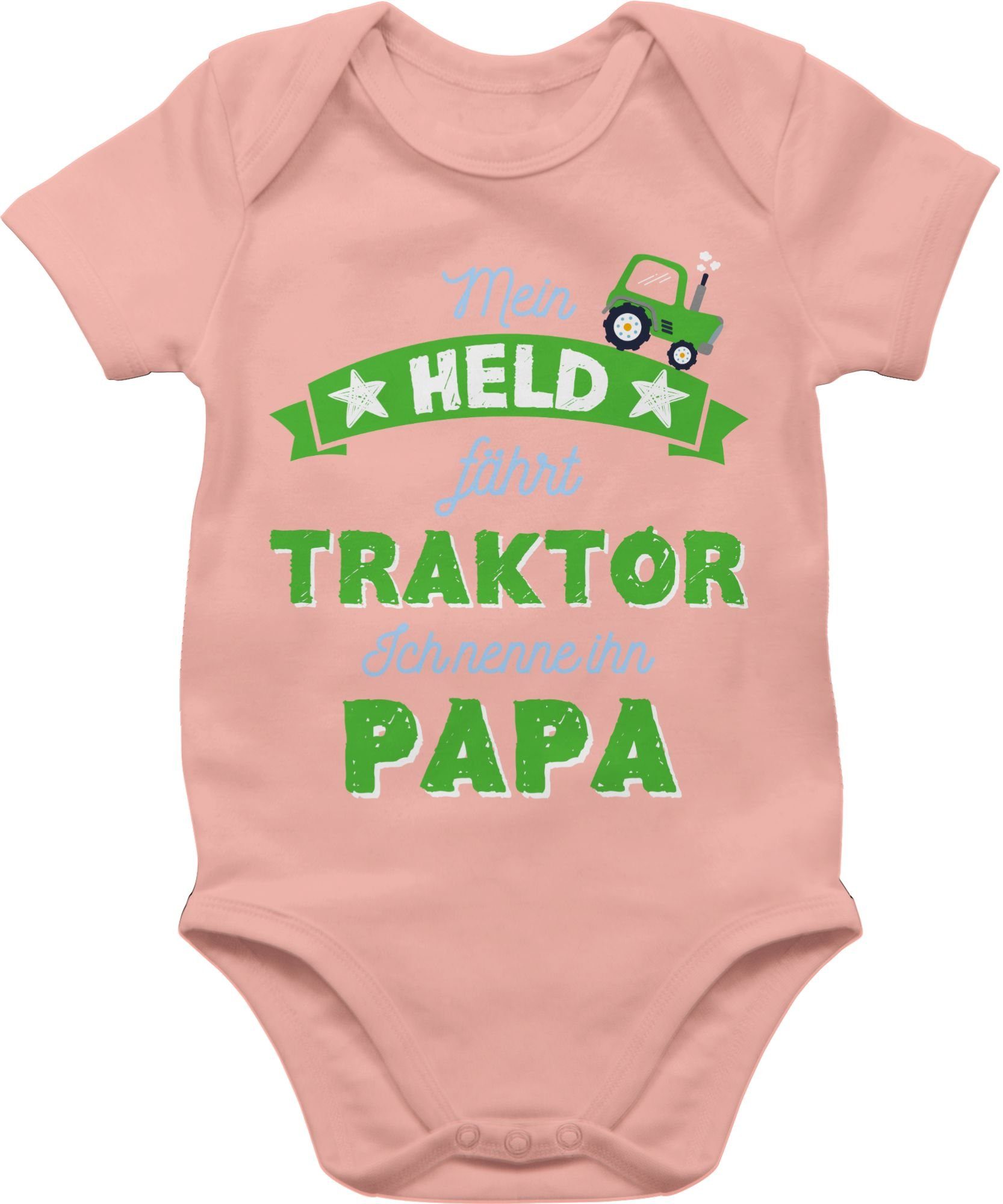 Shirtracer Shirtbody Mein Held fährt Traktor Papa Geschenk Vatertag Baby 3 Babyrosa