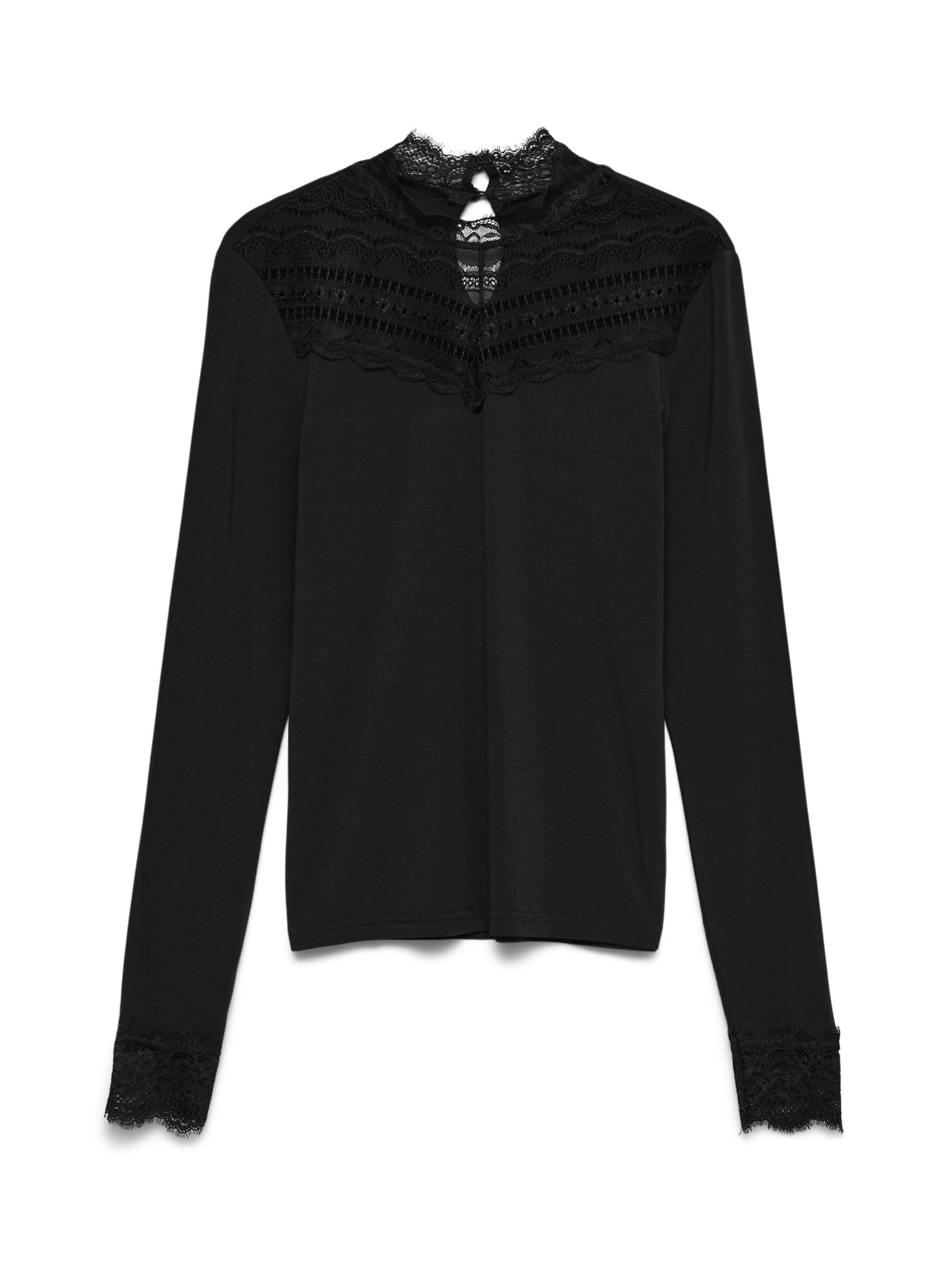 Vero Moda Blusenshirt VMSKYE LS HIGHNECK LACE TOP JRS 177868 Black