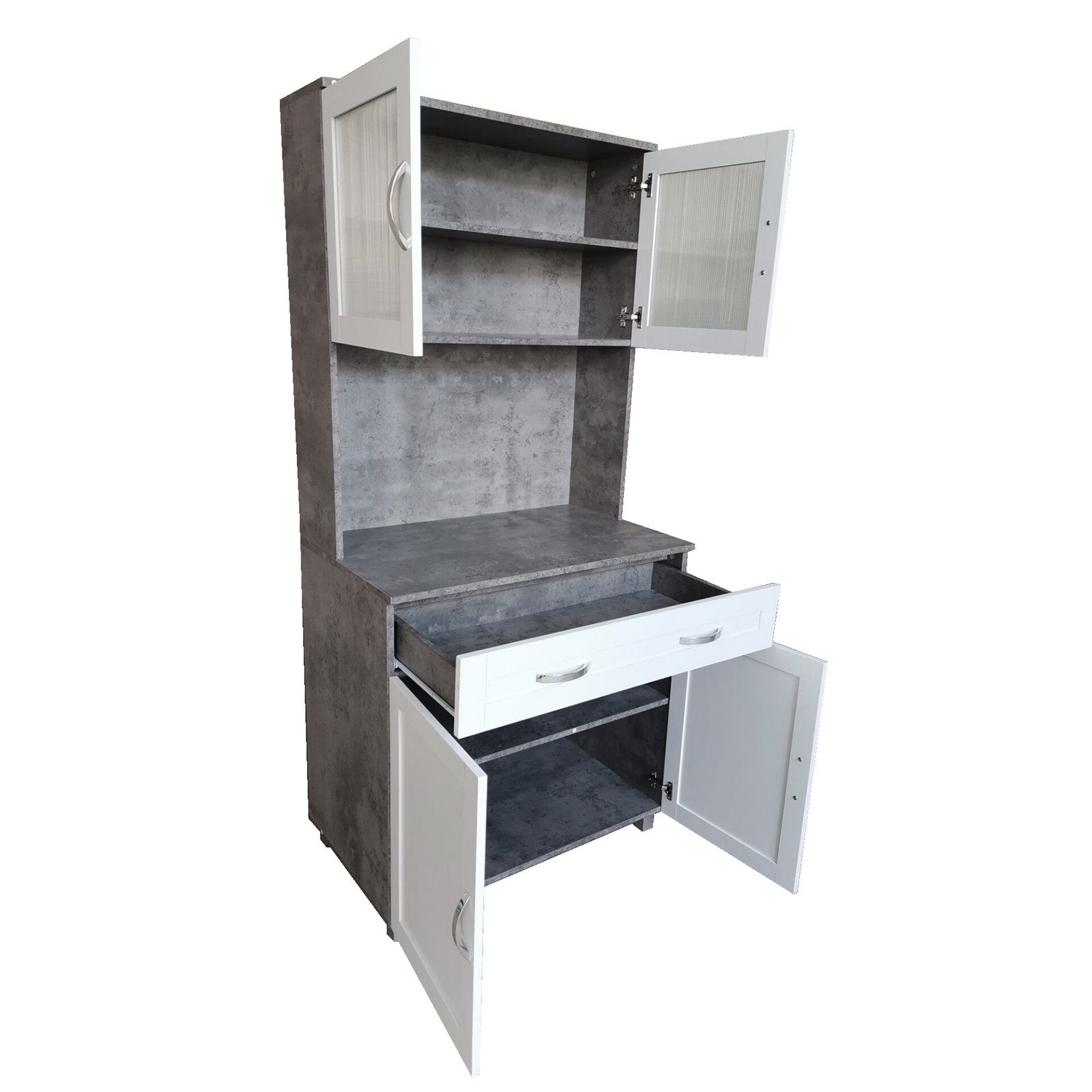 HTI-Living Hochschrank Küchenbuffet mit Glasteil Beton günstig online kaufen