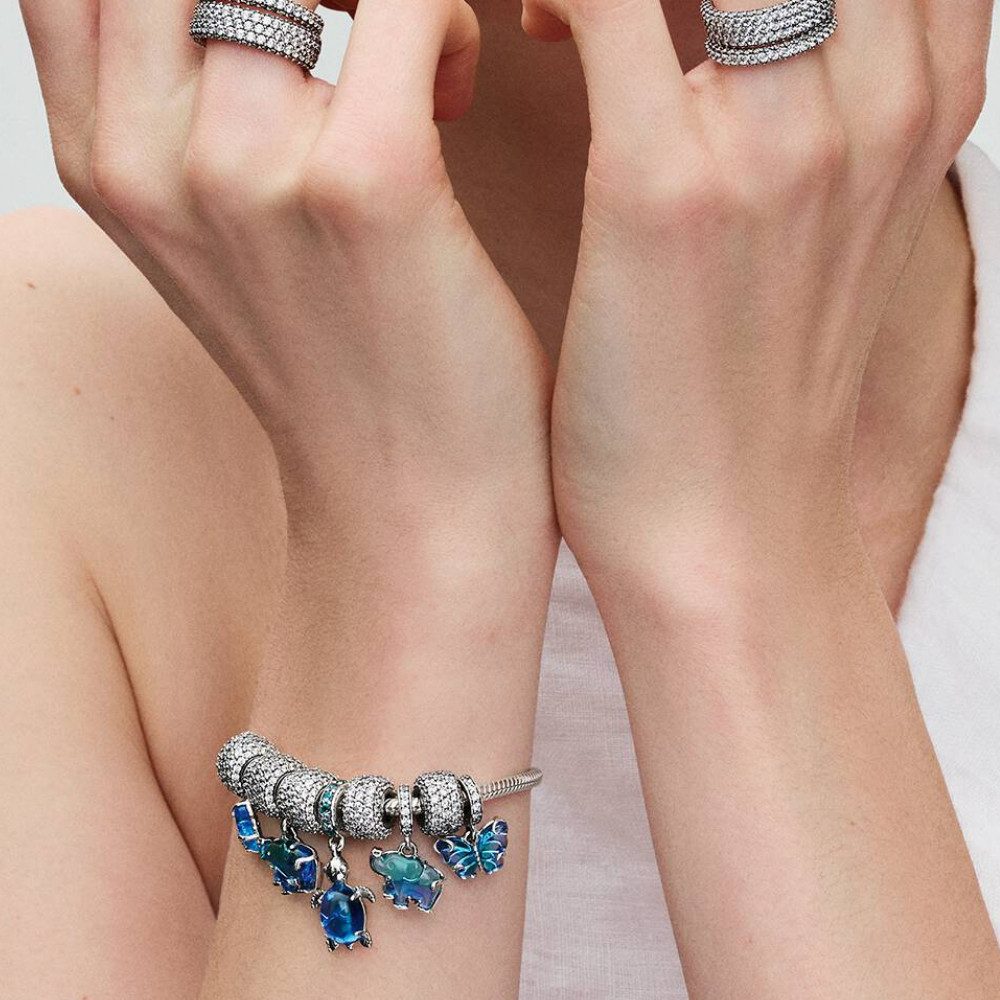 Pandora Charm-Einhänger 798939C01*, Schildkröte, Blau, Murano-Glas, Kristalle