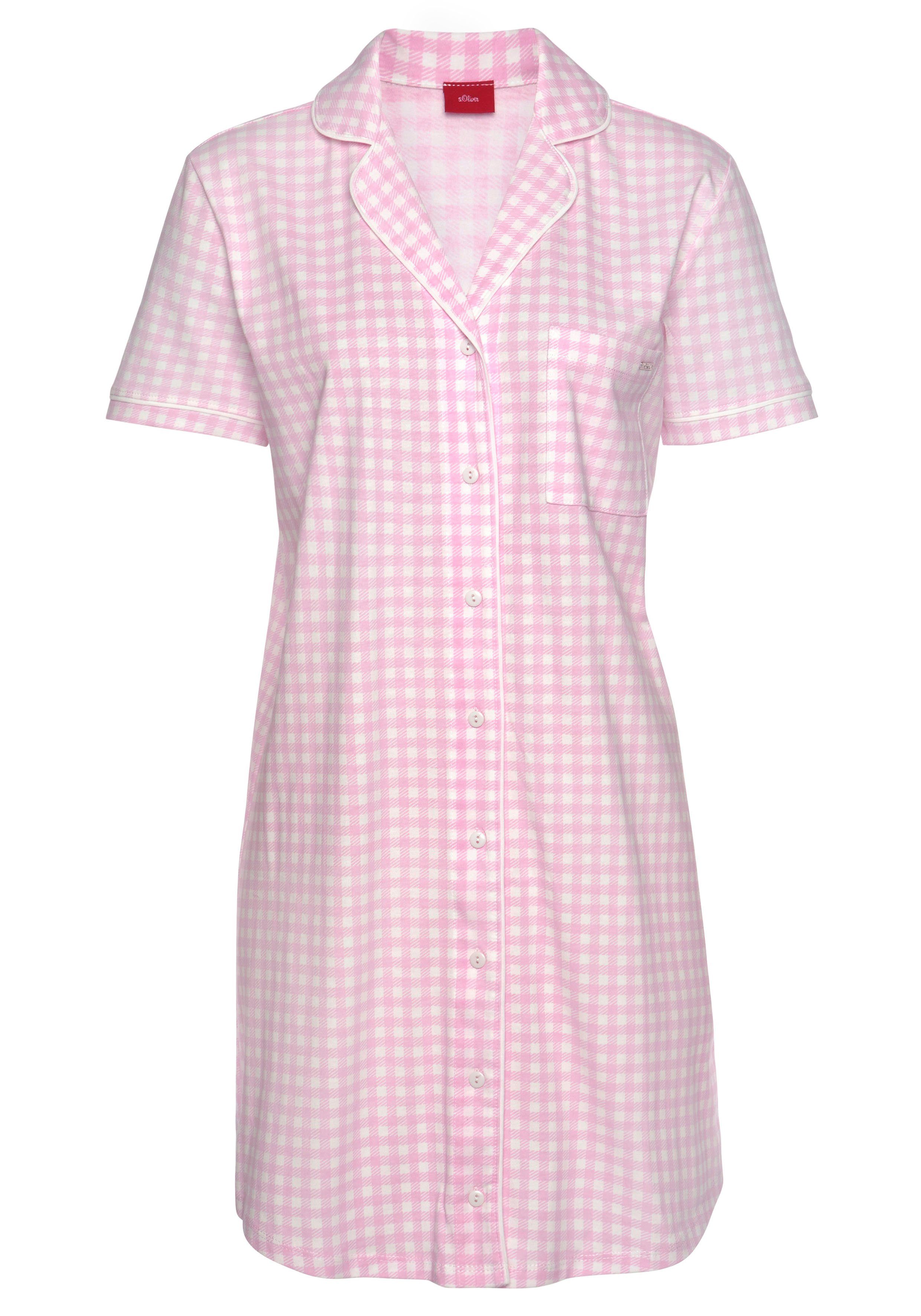 rosa-kariert Nachthemd aufgesetzter mit Brusttasche s.Oliver