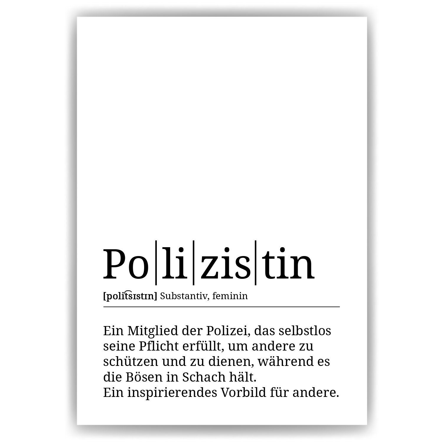 Tigerlino Poster Polizistin Definition Wandbild Mitarbeiter Geschenk