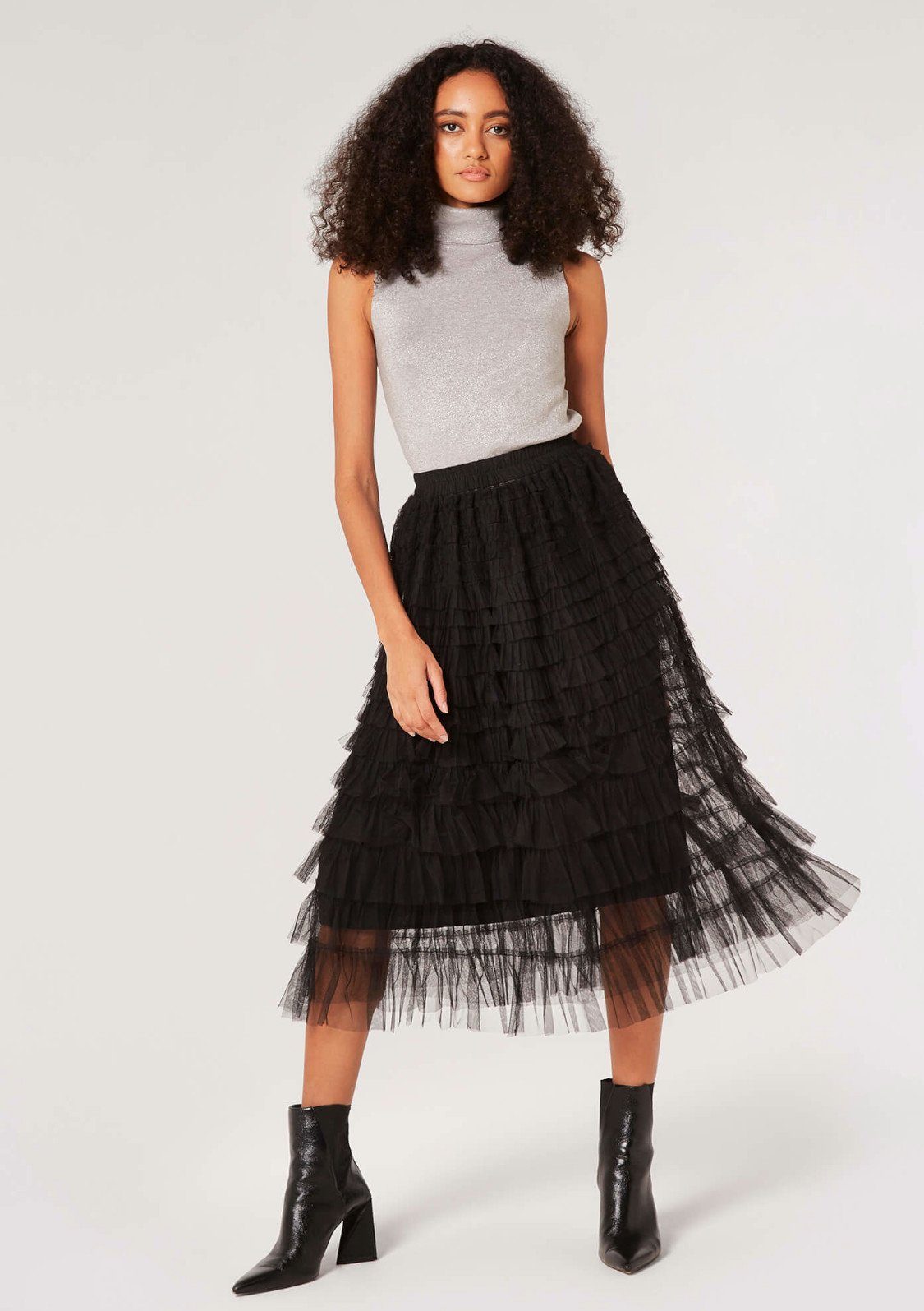 Tüllrock Layered Tulle in (1-tlg) Lagenoptik Apricot Midi Skirt