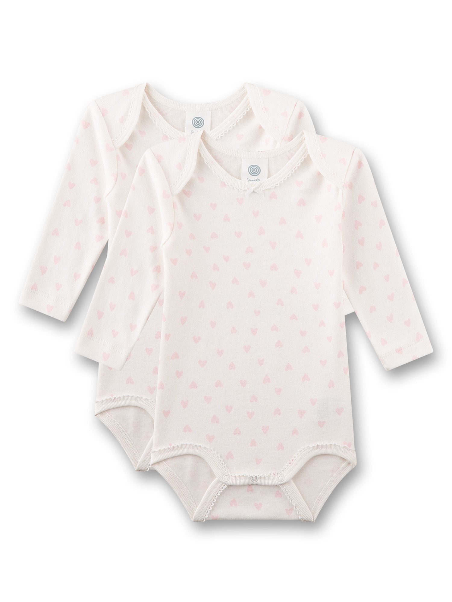 Sanetta Langarmbody Mädchen Bodys 2er Pack aus Baumwolle, Herzmuster, Gr. 56–92