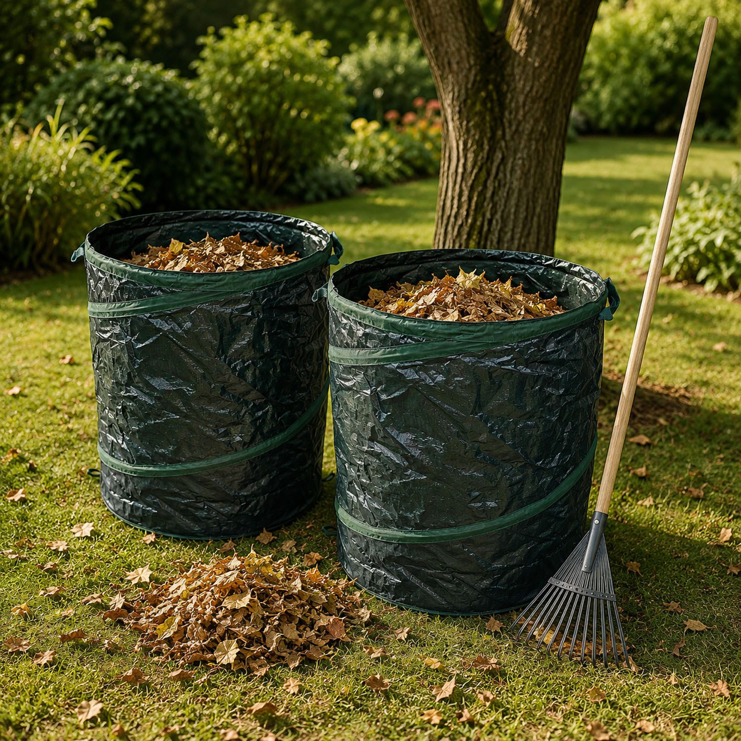 Mojawo Biomülleimer 2er Gartenabfallsack Laubsack Biomüll selbstaufstellend Popup 160L