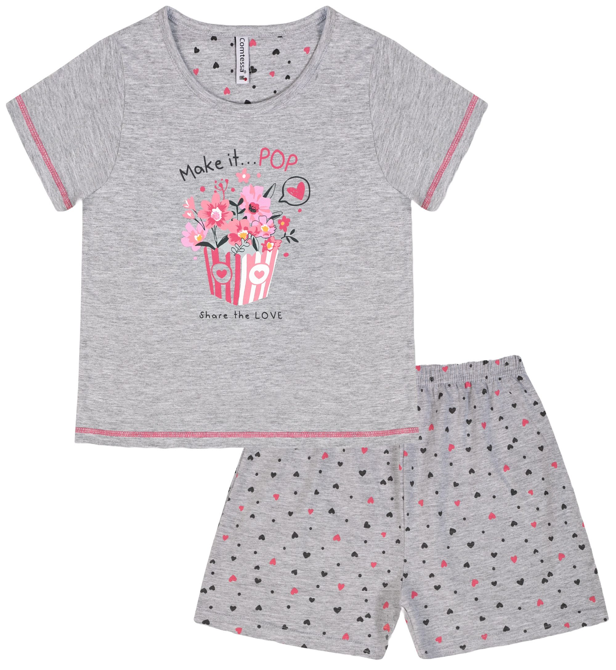 comtessa Schlafanzug Comte Kids (Set, 2 tlg., 2-teilig) Mädchen Pyjama Shorty Kurzarm Baumwolle