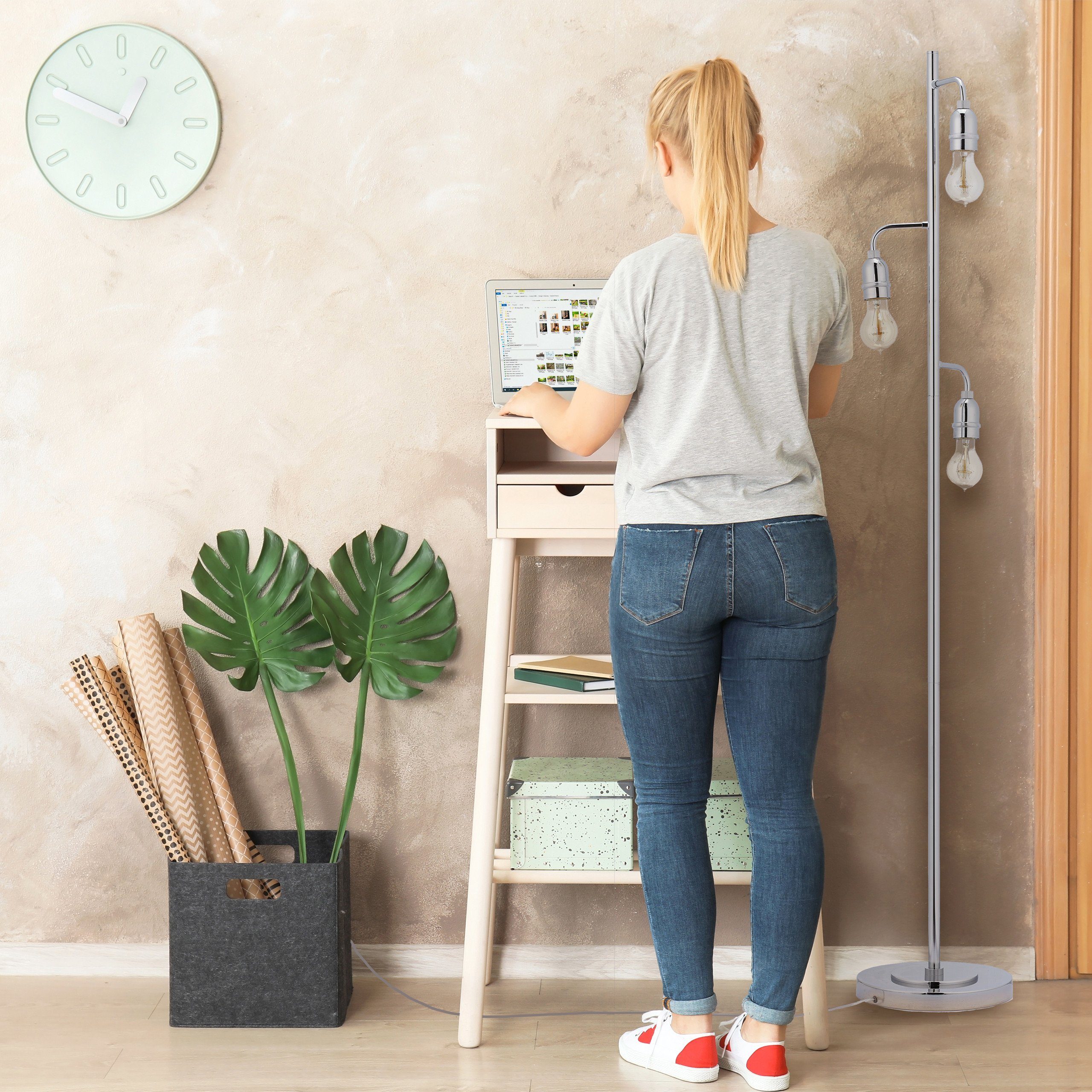 relaxdays Stehlampe in Silb günstig online kaufen