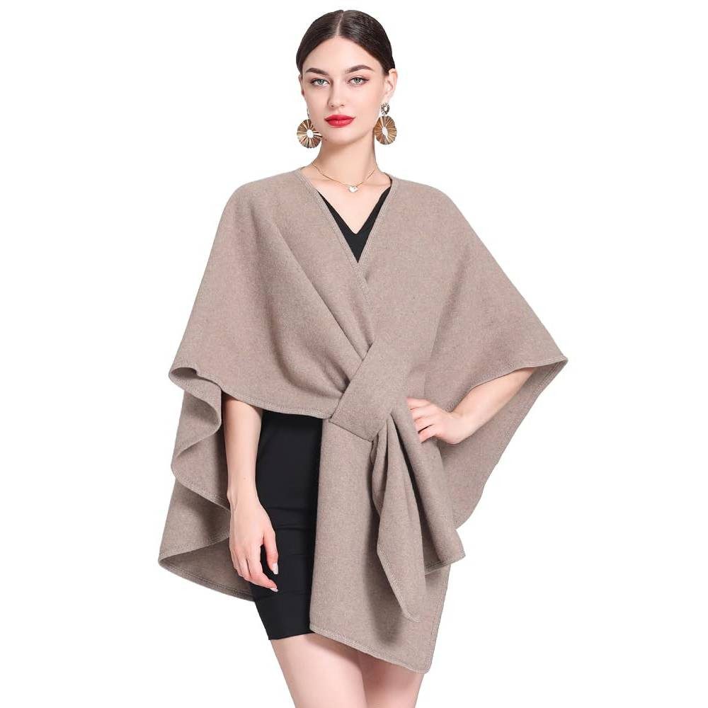 Blusmart Strickponcho Damen Strick Poncho Cape (V-Ausschnitt, Einheitsgröße, Warm Umhang Überwurf) Für Herbst Winter Frühling, Unifarben – Bild 2 von 5
