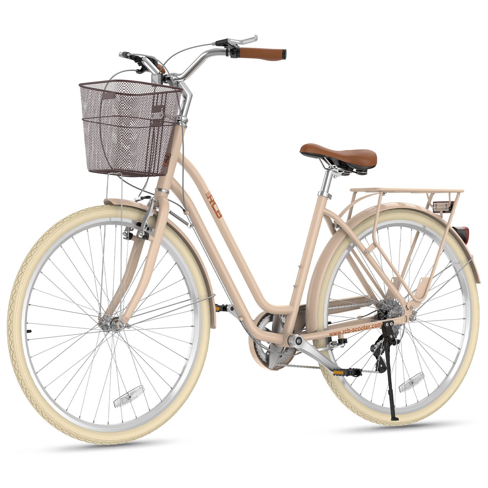 RCB Cityrad GK6 28 Zoll Damenfahrrad mit Aluminiumrahmen, V-Bremsen vorne & hinten, 6 Gang, Kettenschaltung, Fahrradkorb mit 5 kg Traglast und Gepäckträger mit 25 kg Traglast