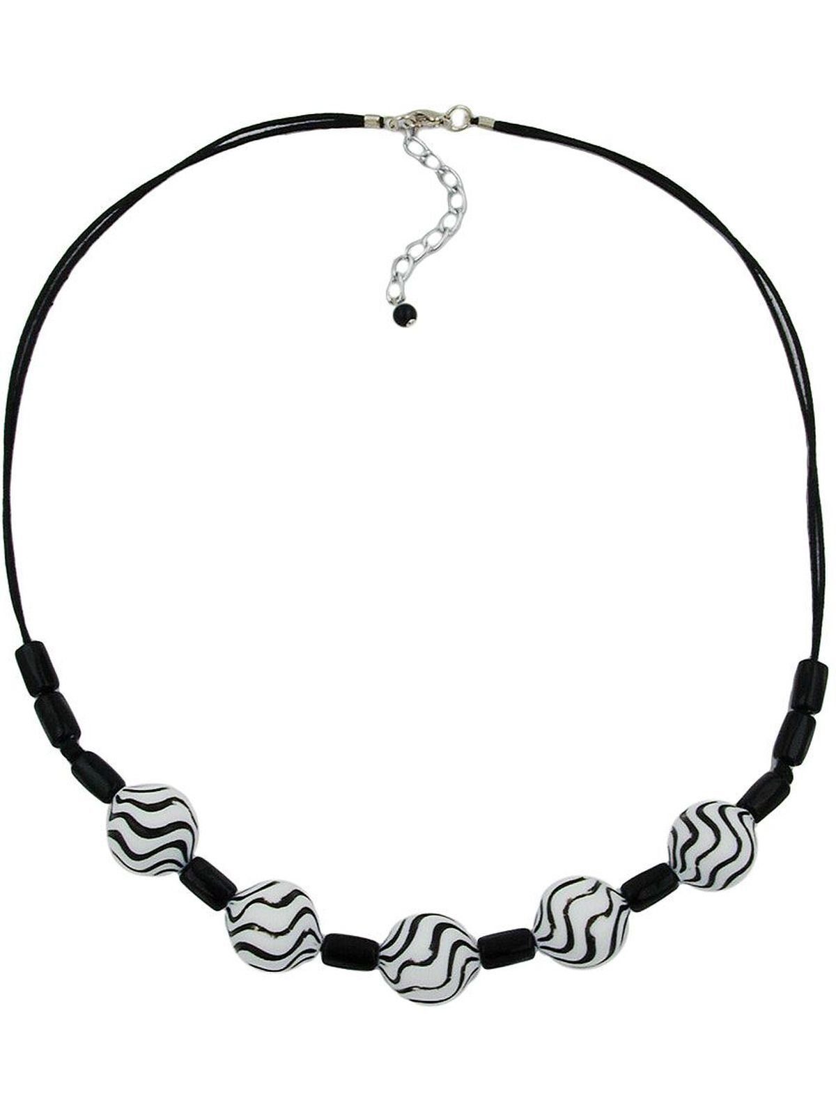 Gallay Perlenkette Kunststoffperlen Wellenperle weiß-schwarz Kordel schwarz 50cm (1-tlg)