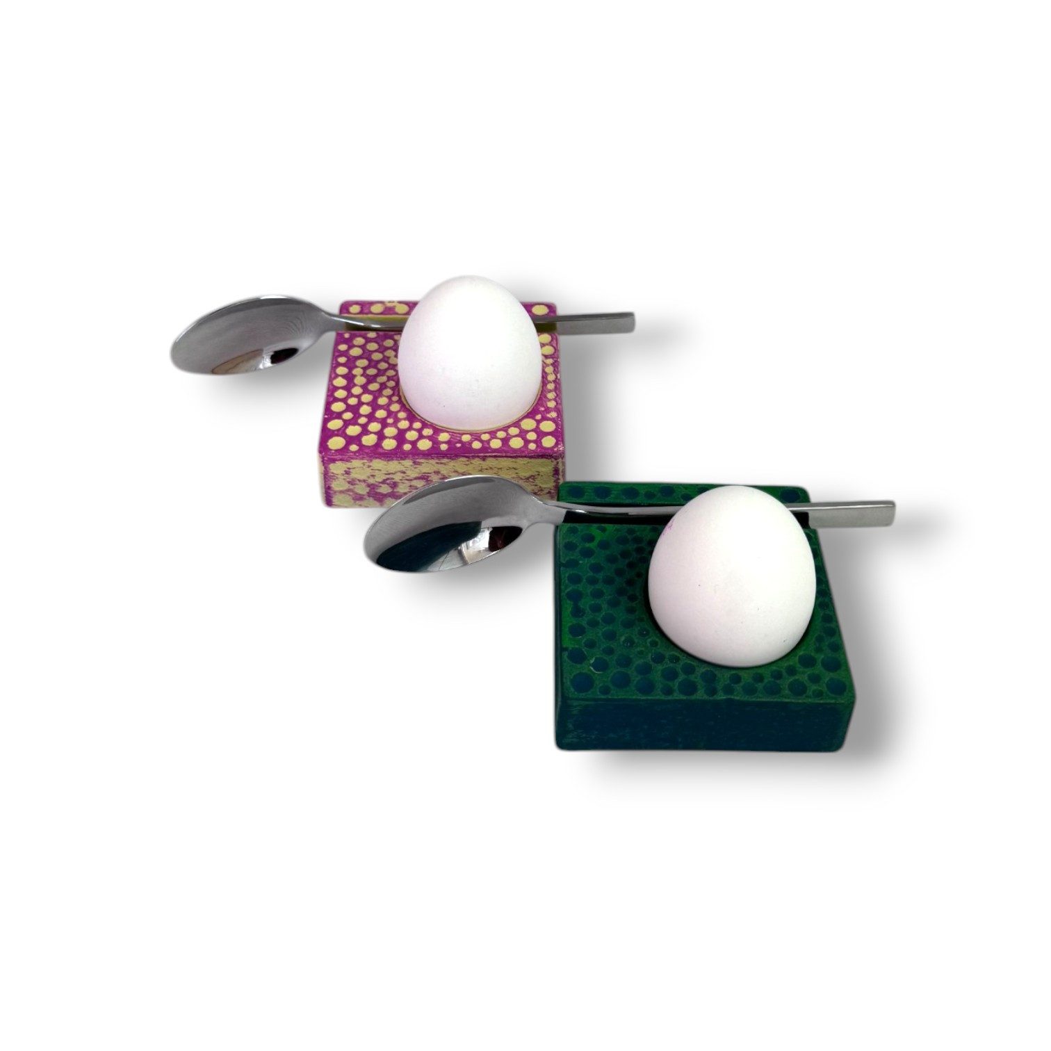 JA-UNENDLICH Eierbecher Tamago Eierbecher 2er Set mit Löffel, (Packung, 2 Eierbecher mit 2 Löffel), Eierbecher aus Gusseisen, Handgefertigt, stapelbar, stabil, farbenfroh